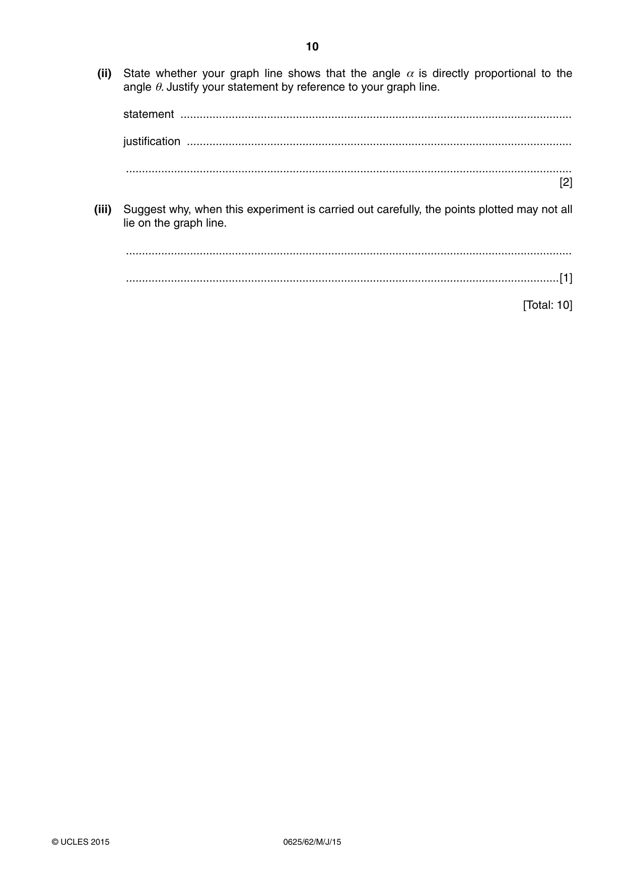 Cambridge IGCSE Physics 0625 2015 May/June Paper 6 · Variant 2 question paper, page 10 of 12