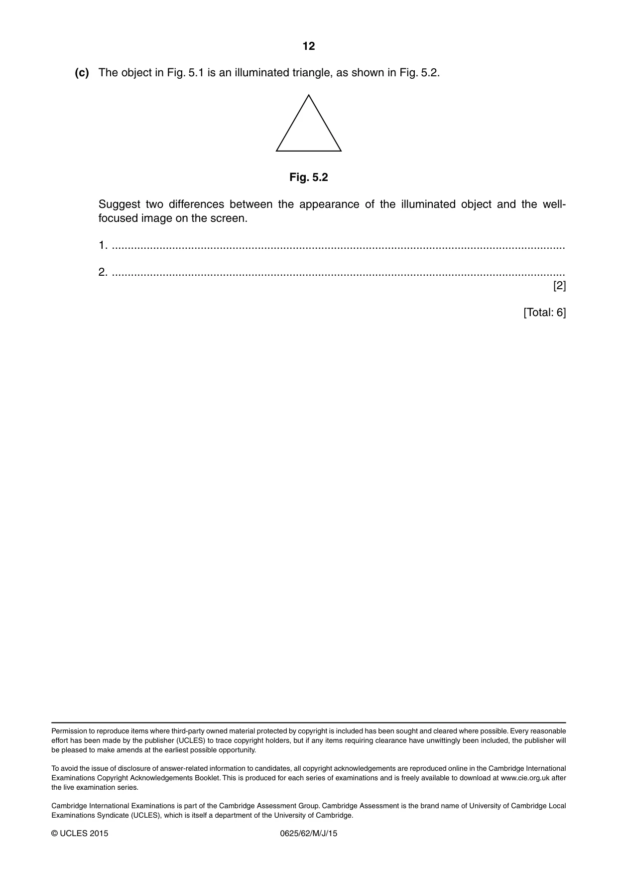 Cambridge IGCSE Physics 0625 2015 May/June Paper 6 · Variant 2 question paper, page 12 of 12