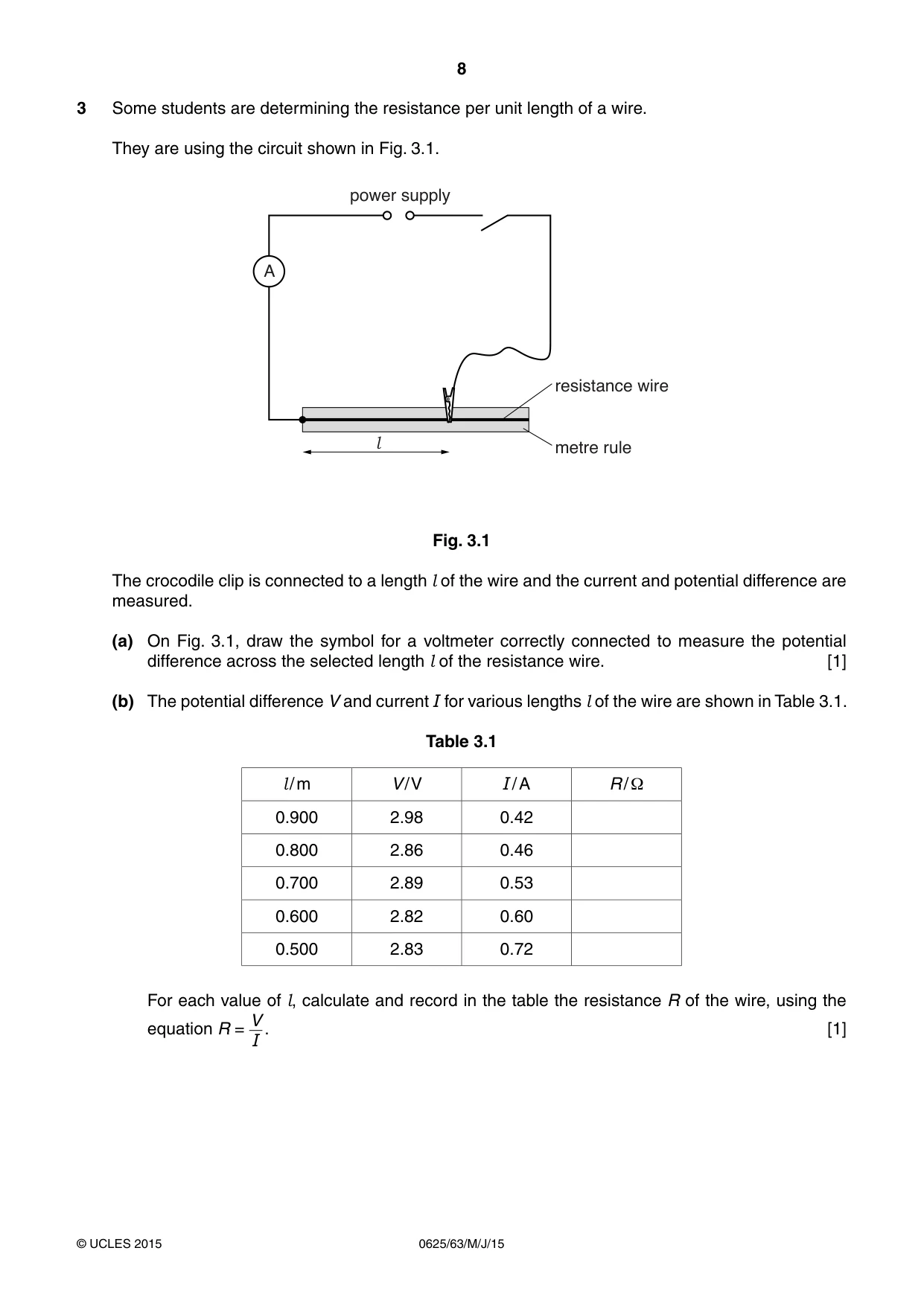 Cambridge IGCSE Physics 0625 2015 May/June Paper 6 · Variant 3 question paper, page 8 of 16
