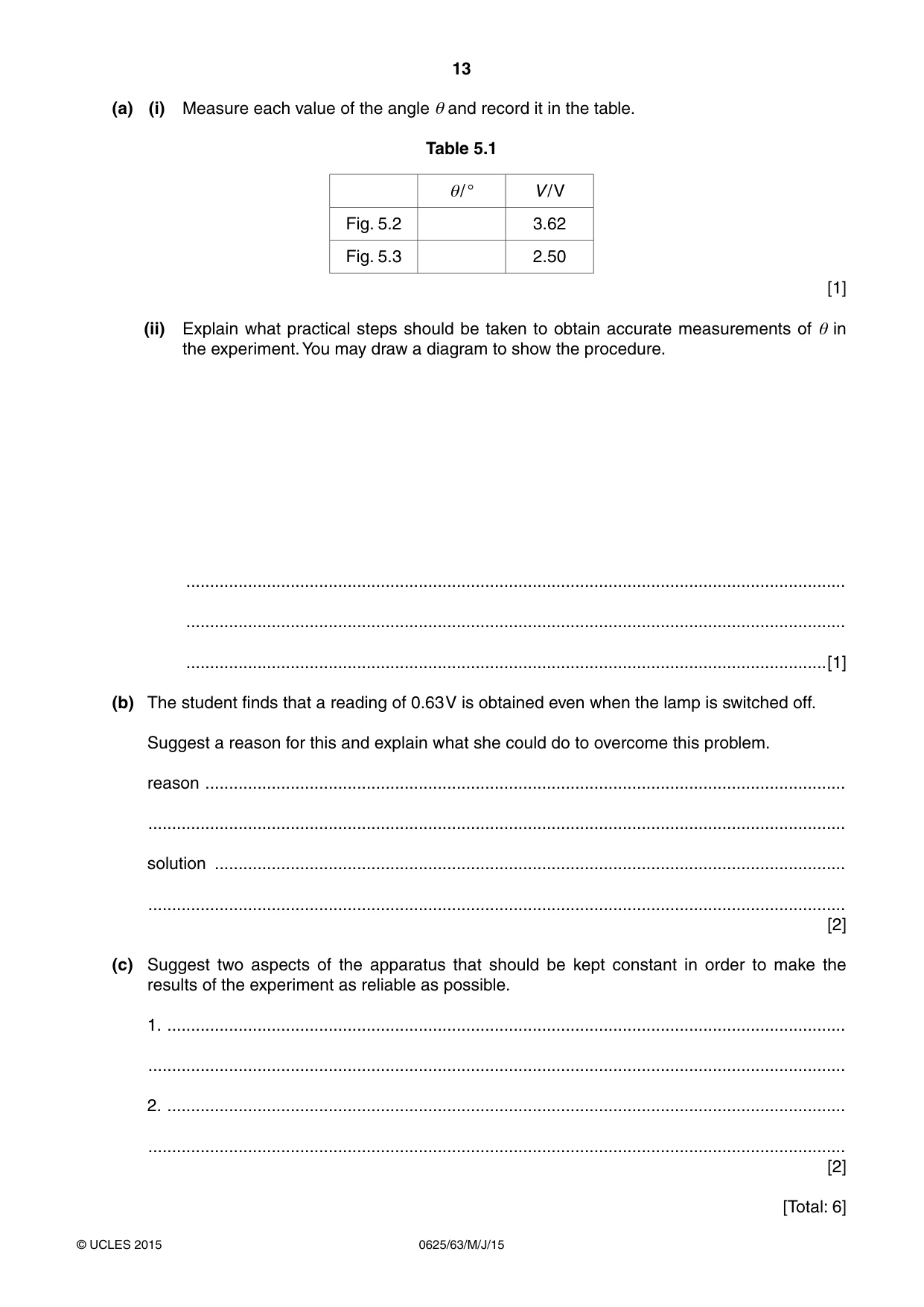 Cambridge IGCSE Physics 0625 2015 May/June Paper 6 · Variant 3 question paper, page 13 of 16