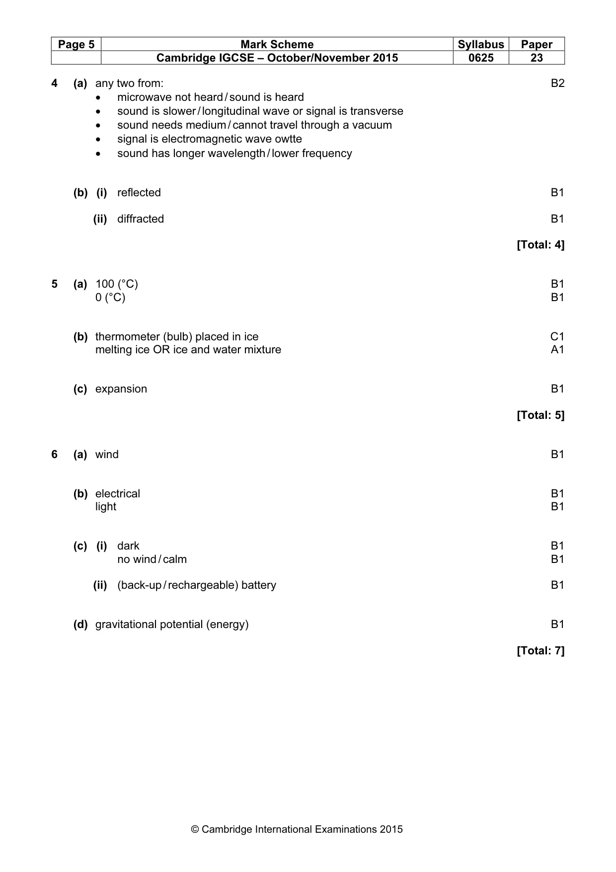 Mark scheme, page 5 of 7