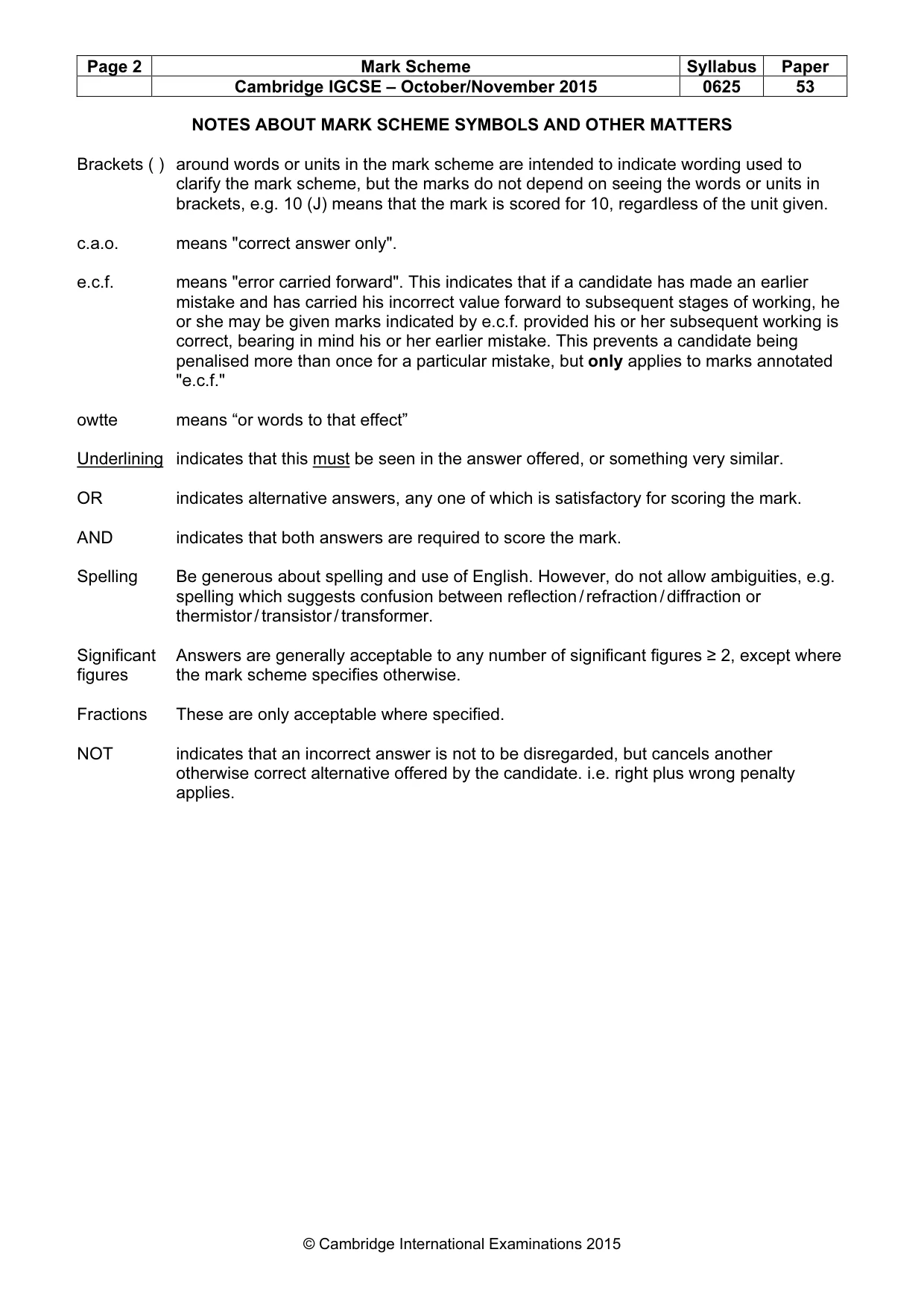 Mark scheme, page 2 of 5