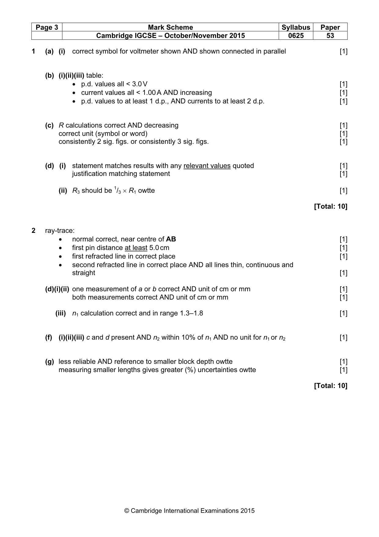 Mark scheme, page 3 of 5