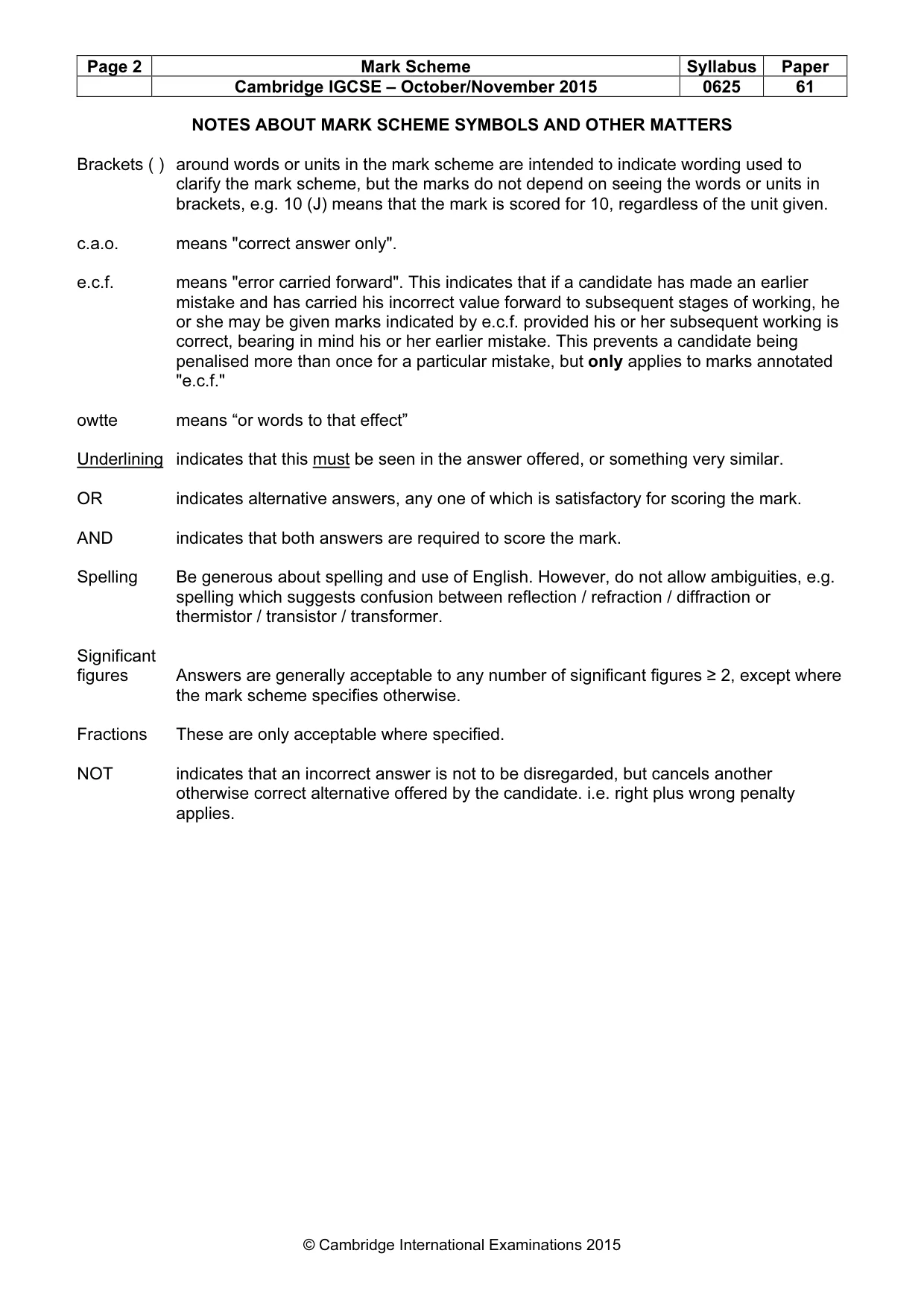 Mark scheme, page 2 of 5
