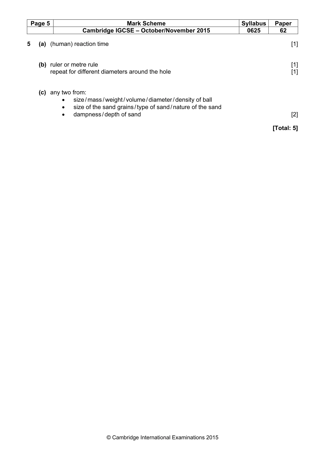 Mark scheme, page 5 of 5