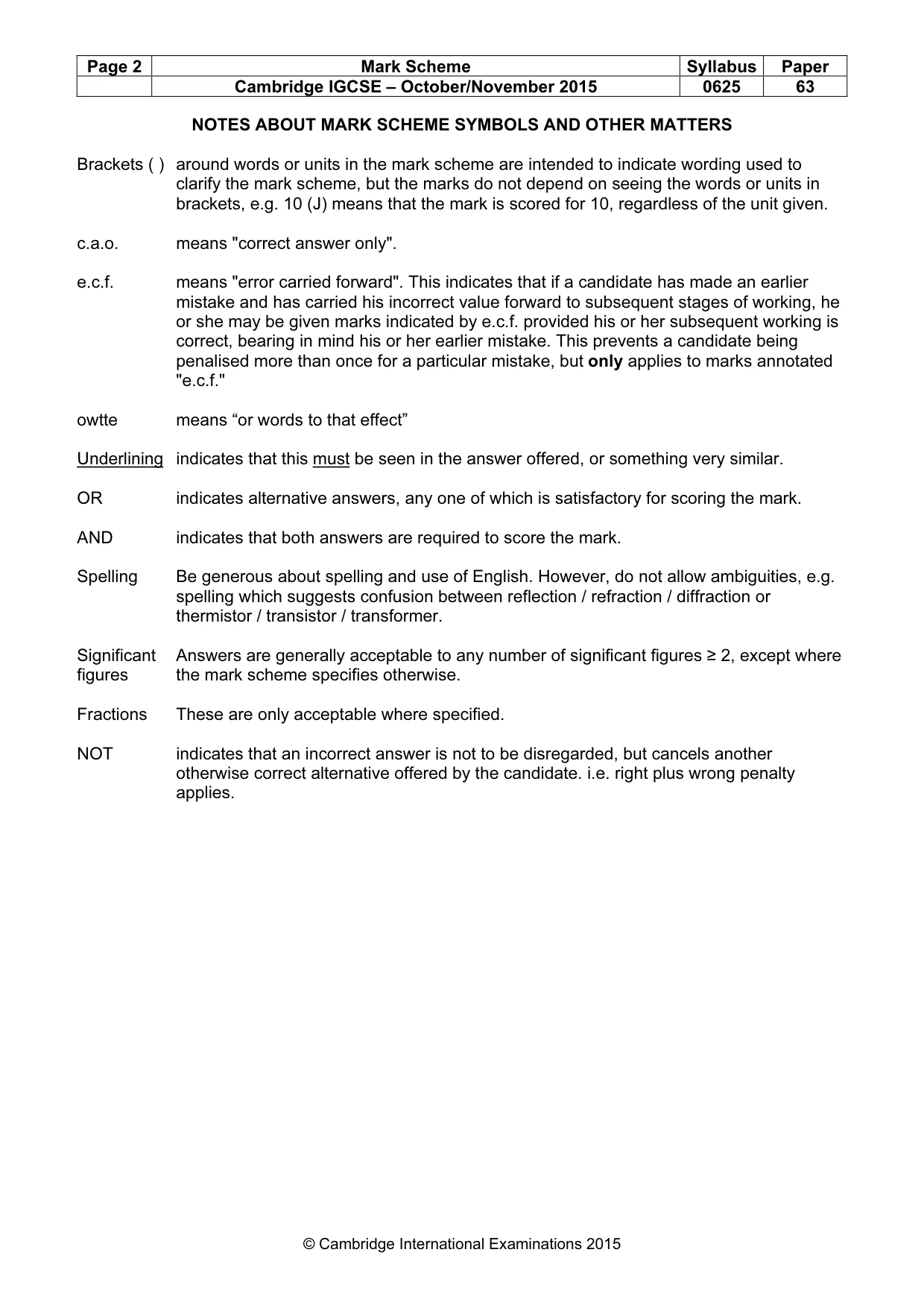 Mark scheme, page 2 of 5