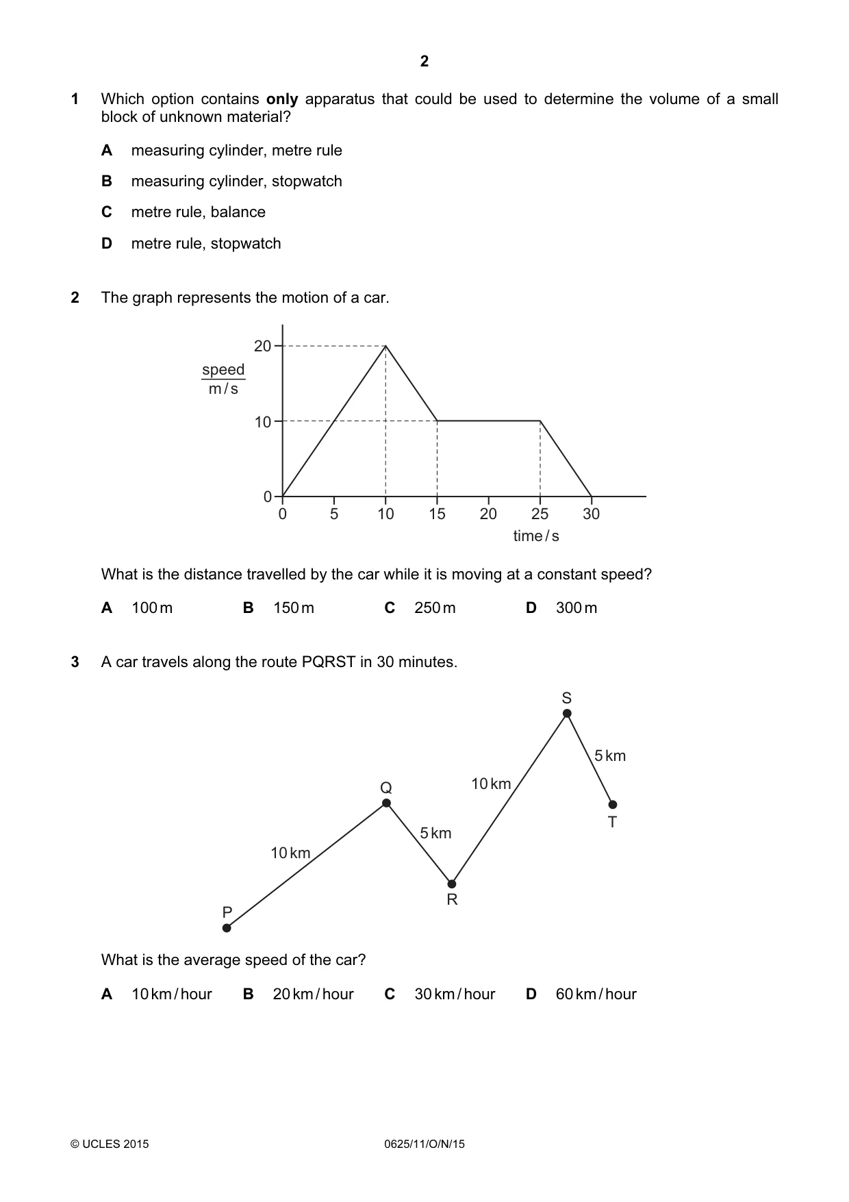 Cambridge IGCSE Physics 0625 2015 Oct/Nov Paper 1 · Variant 1 question paper, page 2 of 16