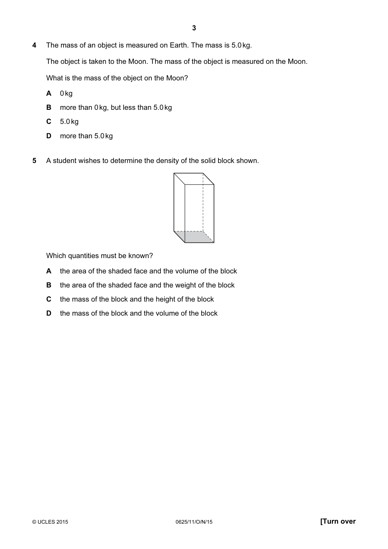 Cambridge IGCSE Physics 0625 2015 Oct/Nov Paper 1 · Variant 1 question paper, page 3 of 16