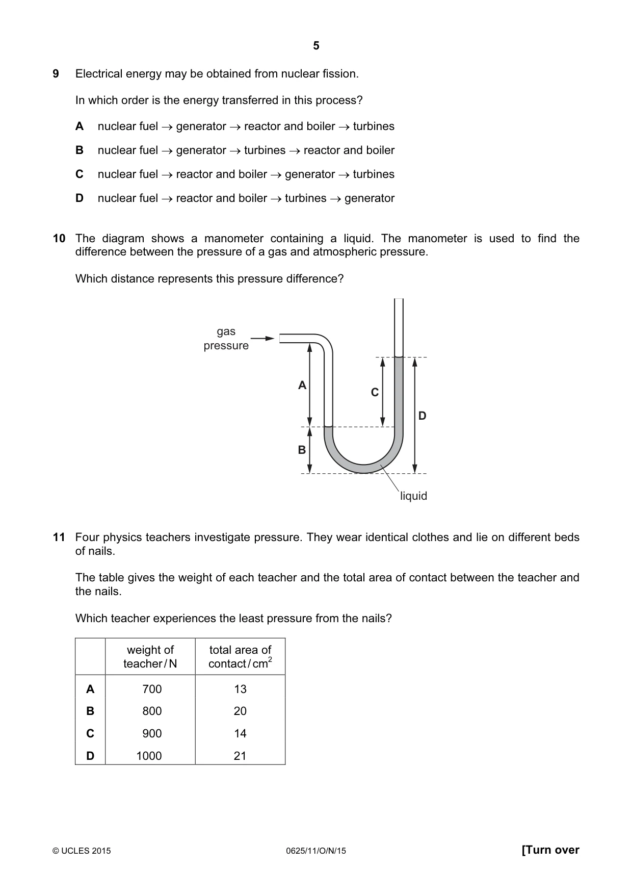 Cambridge IGCSE Physics 0625 2015 Oct/Nov Paper 1 · Variant 1 question paper, page 5 of 16