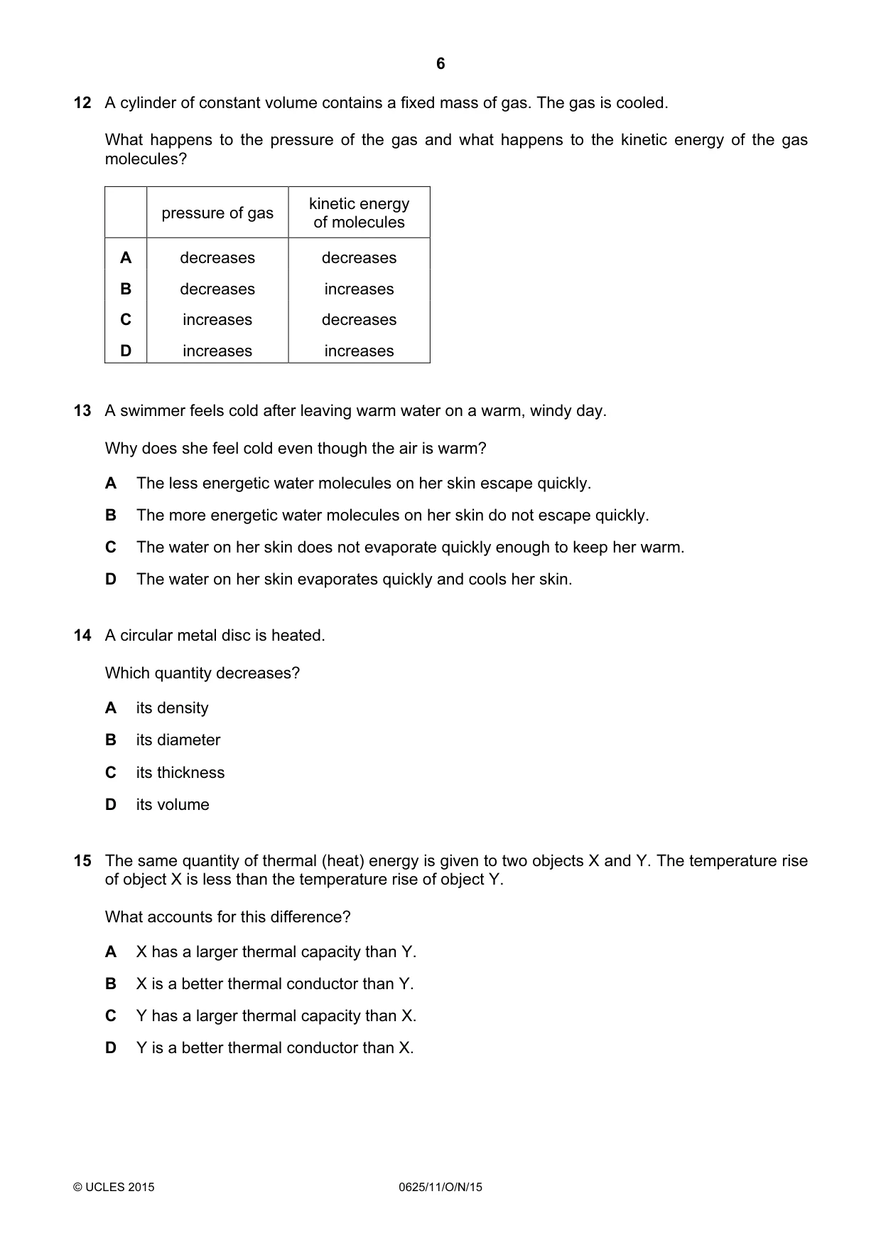 Cambridge IGCSE Physics 0625 2015 Oct/Nov Paper 1 · Variant 1 question paper, page 6 of 16