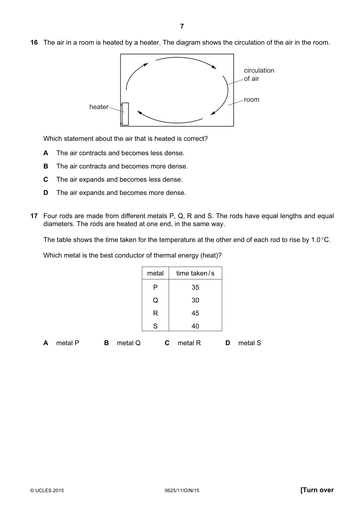 Cambridge IGCSE Physics 0625 2015 Oct/Nov Paper 1 · Variant 1 question paper, page 7 of 16