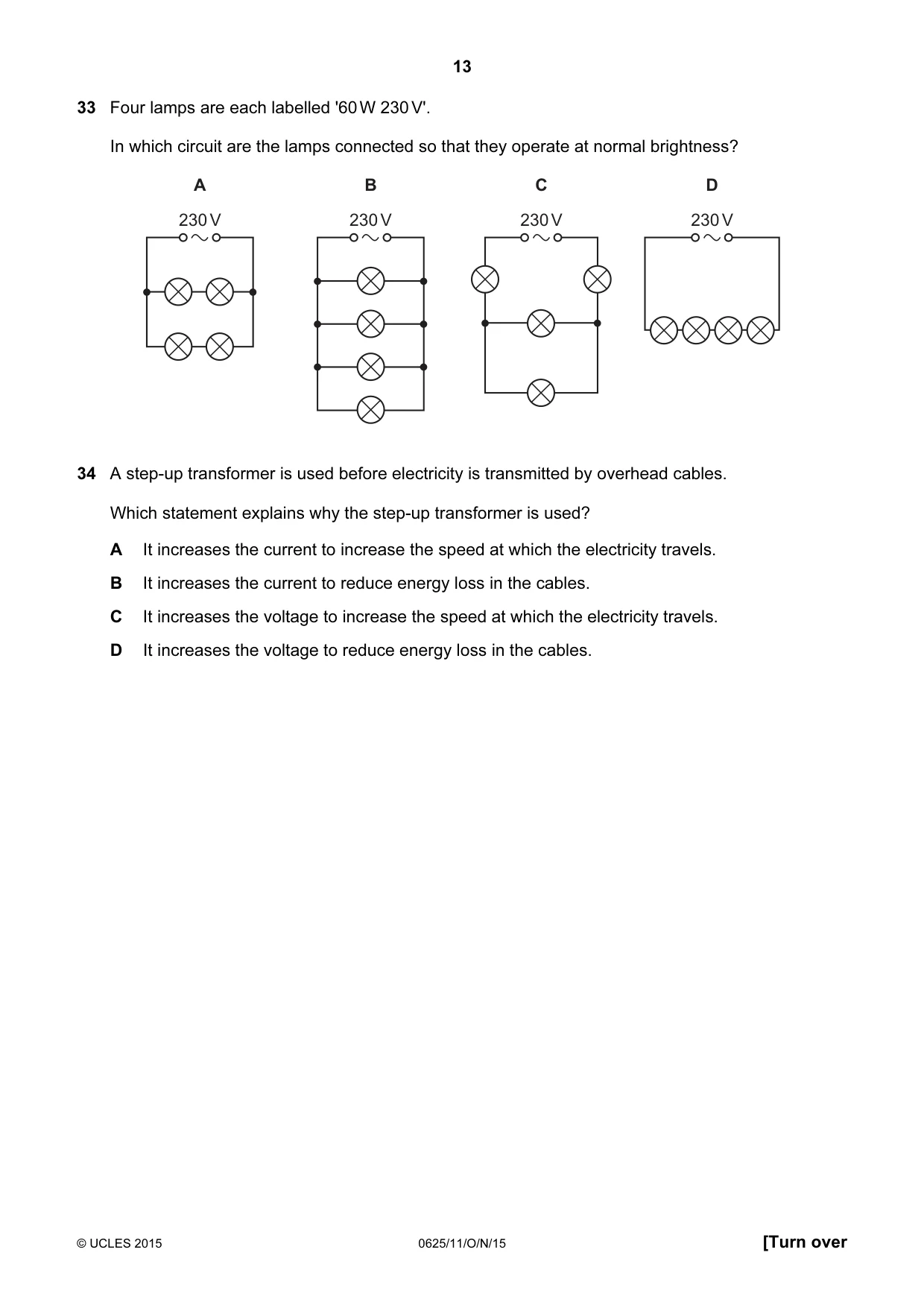 Cambridge IGCSE Physics 0625 2015 Oct/Nov Paper 1 · Variant 1 question paper, page 13 of 16