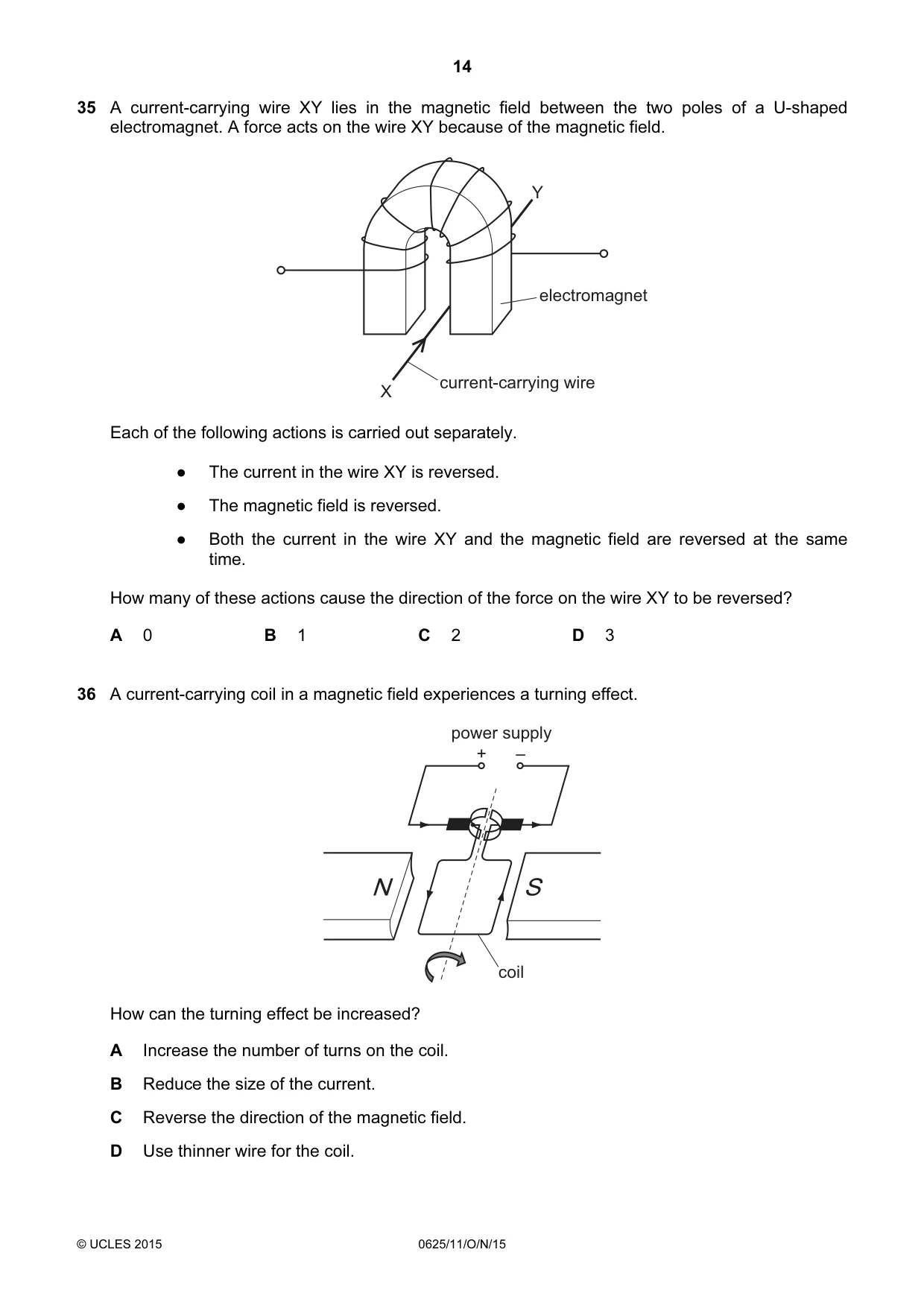 Cambridge IGCSE Physics 0625 2015 Oct/Nov Paper 1 · Variant 1 question paper, page 14 of 16