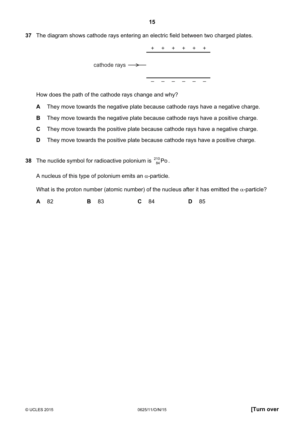 Cambridge IGCSE Physics 0625 2015 Oct/Nov Paper 1 · Variant 1 question paper, page 15 of 16