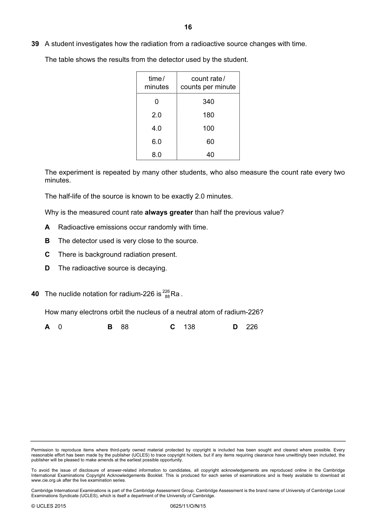 Cambridge IGCSE Physics 0625 2015 Oct/Nov Paper 1 · Variant 1 question paper, page 16 of 16
