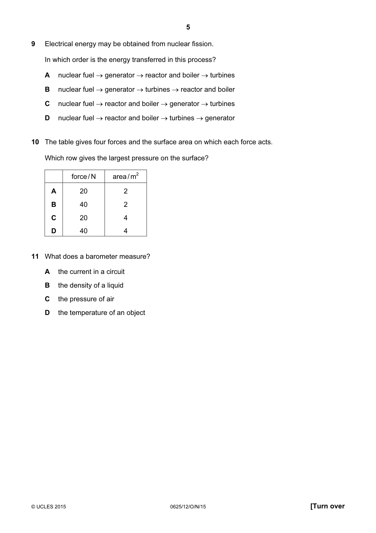 Cambridge IGCSE Physics 0625 2015 Oct/Nov Paper 1 · Variant 2 question paper, page 5 of 20