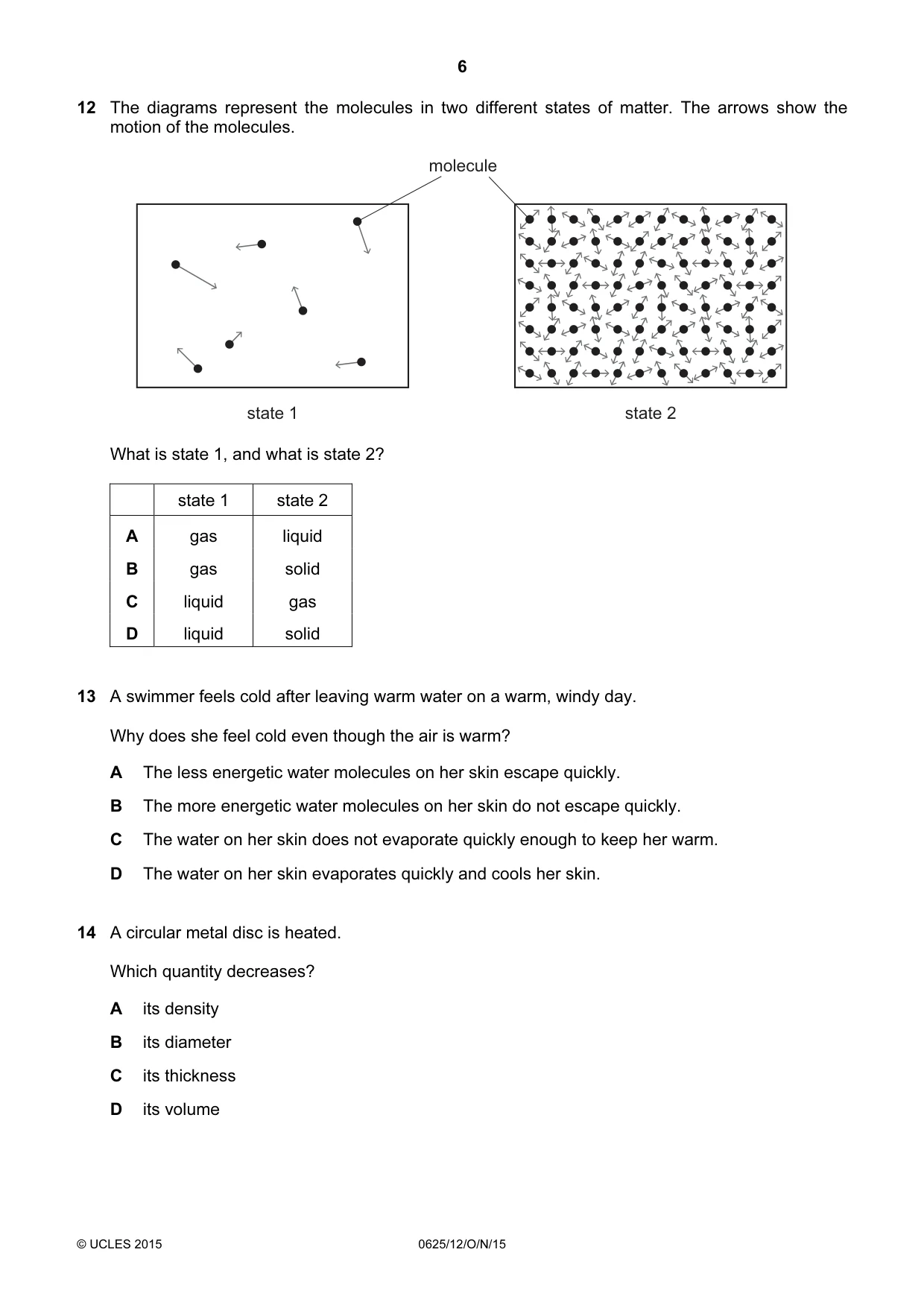 Cambridge IGCSE Physics 0625 2015 Oct/Nov Paper 1 · Variant 2 question paper, page 6 of 20
