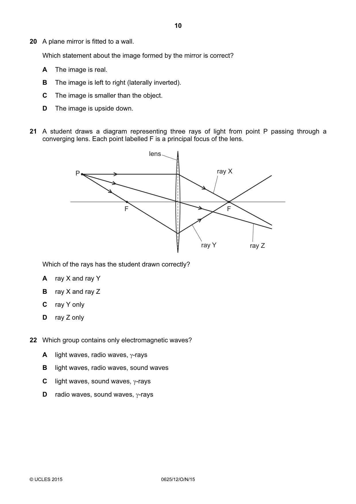 Cambridge IGCSE Physics 0625 2015 Oct/Nov Paper 1 · Variant 2 question paper, page 10 of 20