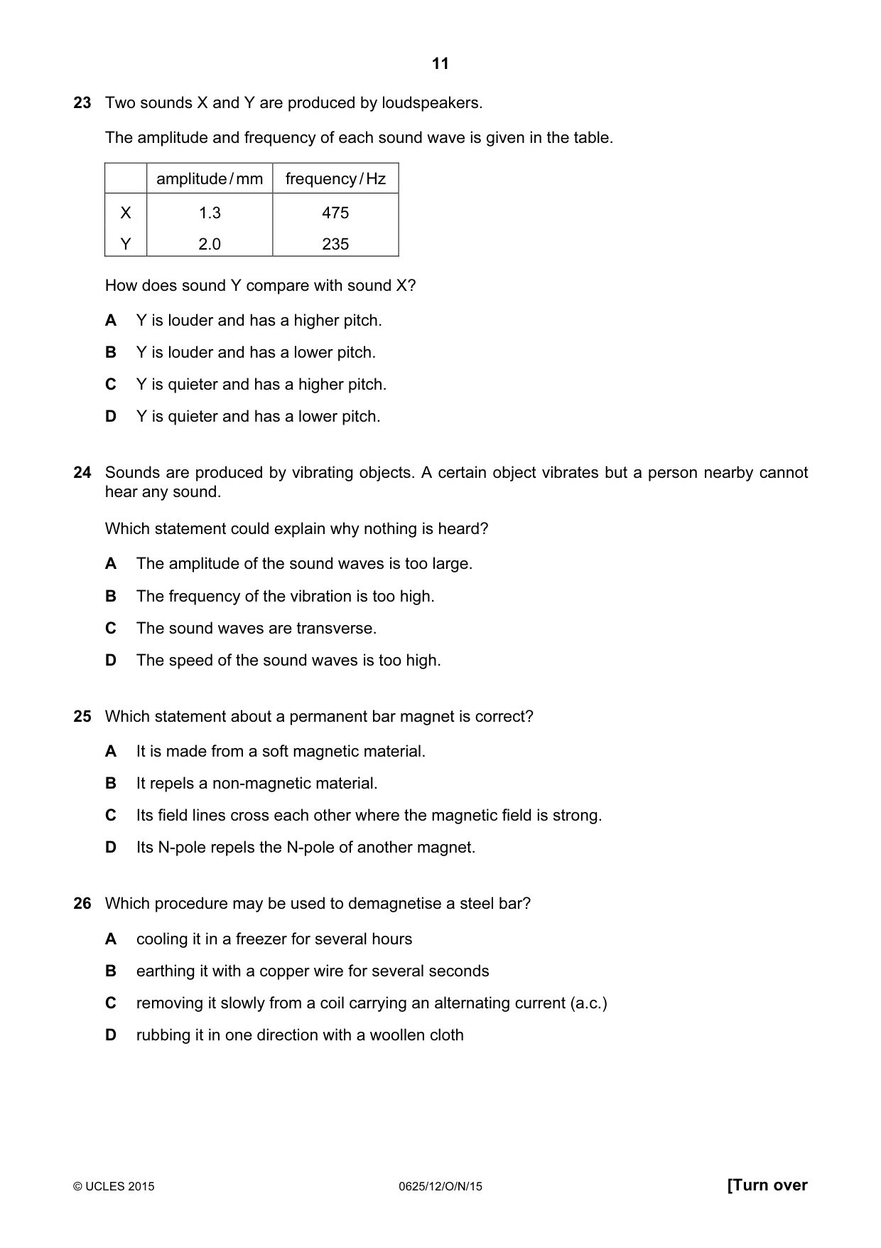 Cambridge IGCSE Physics 0625 2015 Oct/Nov Paper 1 · Variant 2 question paper, page 11 of 20