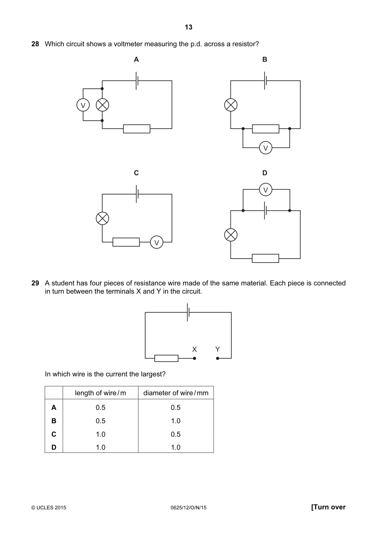 Cambridge IGCSE Physics 0625 2015 Oct/Nov Paper 1 · Variant 2 question paper, page 13 of 20