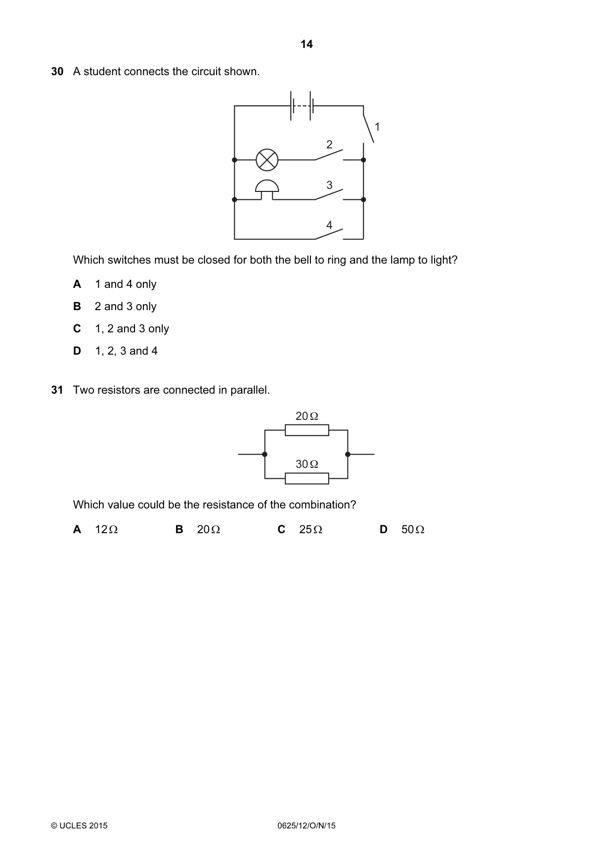 Cambridge IGCSE Physics 0625 2015 Oct/Nov Paper 1 · Variant 2 question paper, page 14 of 20