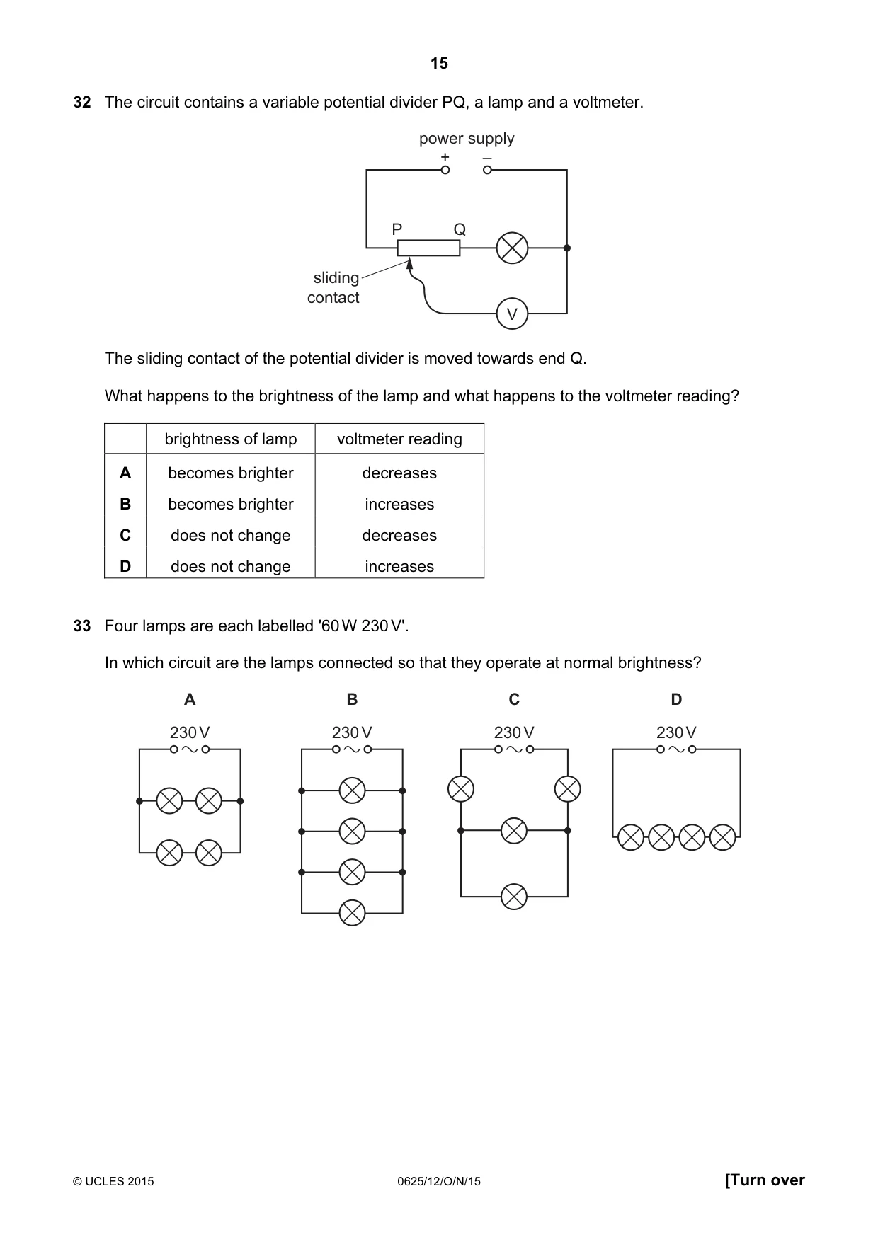 Cambridge IGCSE Physics 0625 2015 Oct/Nov Paper 1 · Variant 2 question paper, page 15 of 20
