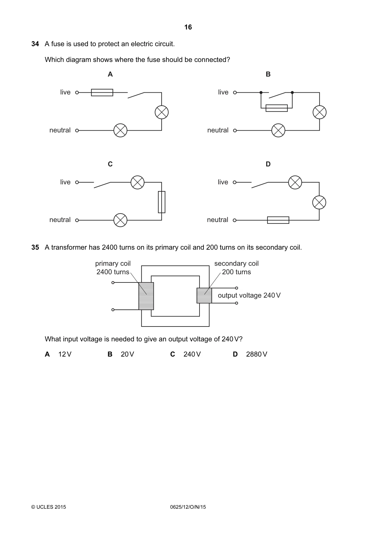 Cambridge IGCSE Physics 0625 2015 Oct/Nov Paper 1 · Variant 2 question paper, page 16 of 20
