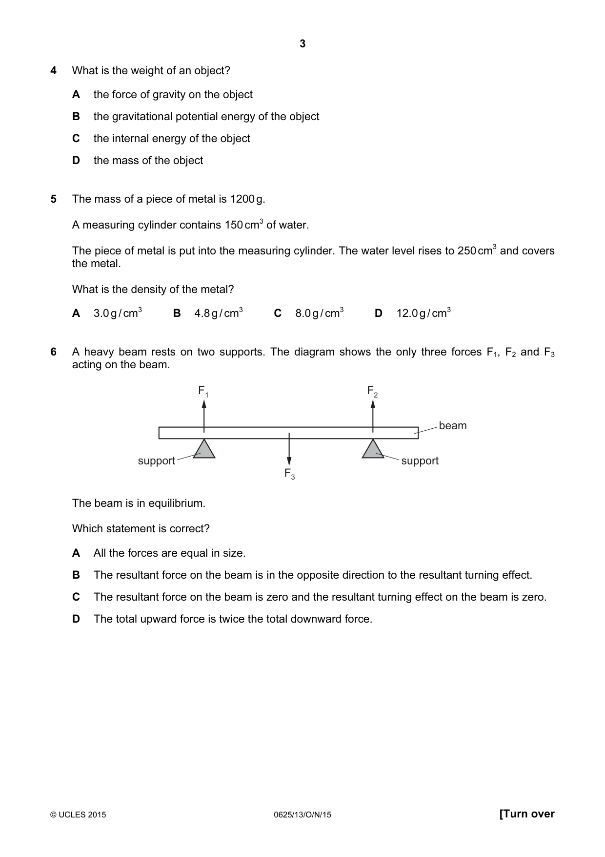 Cambridge IGCSE Physics 0625 2015 Oct/Nov Paper 1 · Variant 3 question paper, page 3 of 16