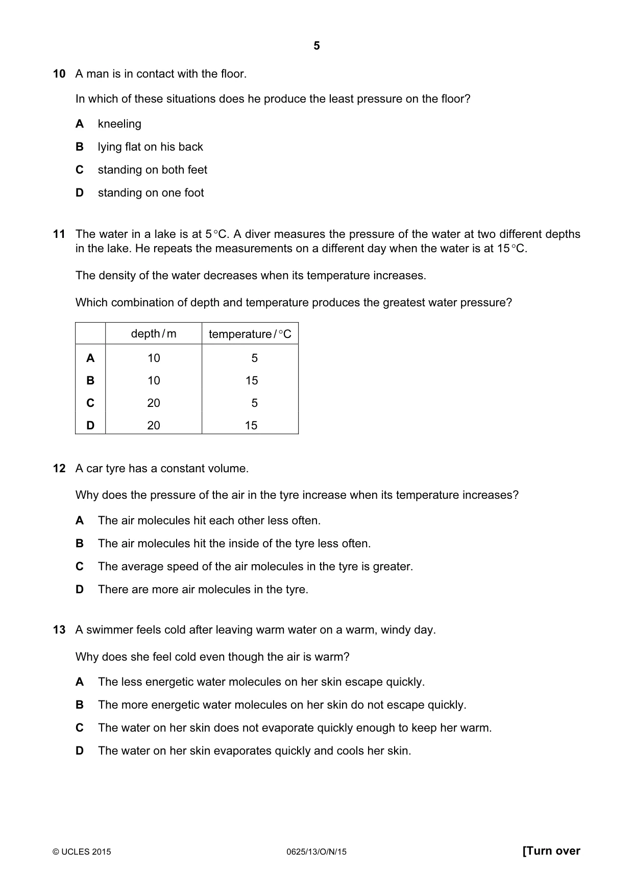 Cambridge IGCSE Physics 0625 2015 Oct/Nov Paper 1 · Variant 3 question paper, page 5 of 16