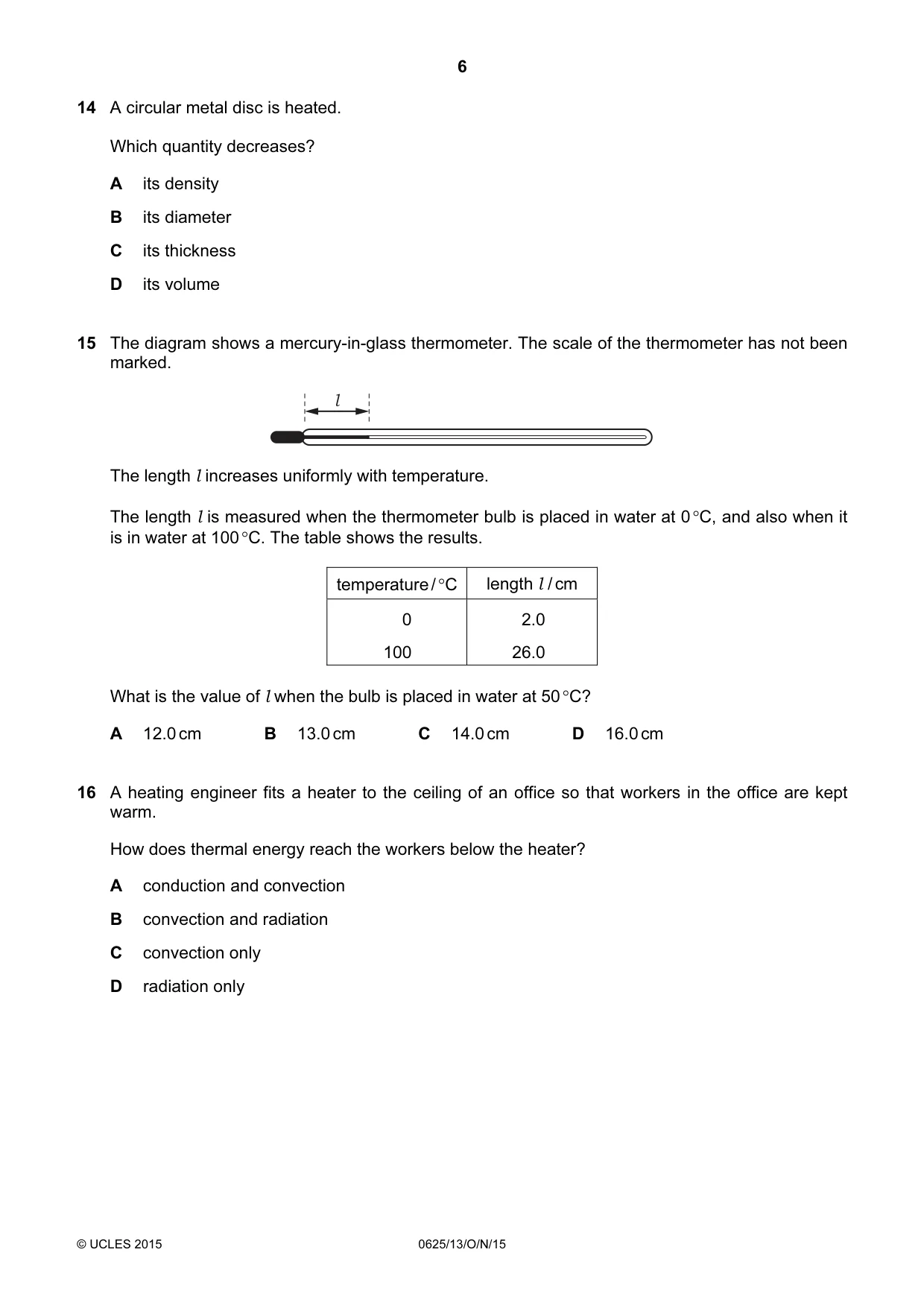 Cambridge IGCSE Physics 0625 2015 Oct/Nov Paper 1 · Variant 3 question paper, page 6 of 16