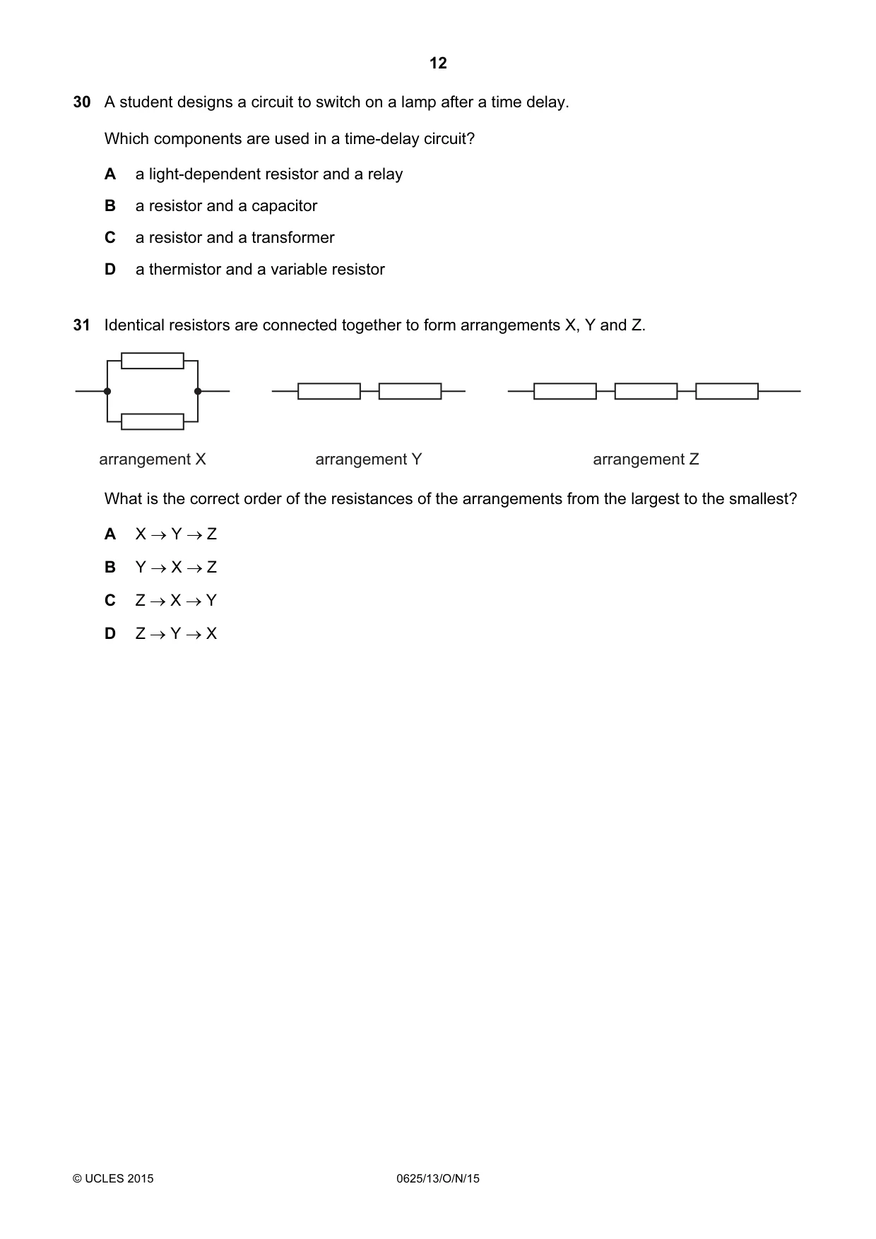 Cambridge IGCSE Physics 0625 2015 Oct/Nov Paper 1 · Variant 3 question paper, page 12 of 16