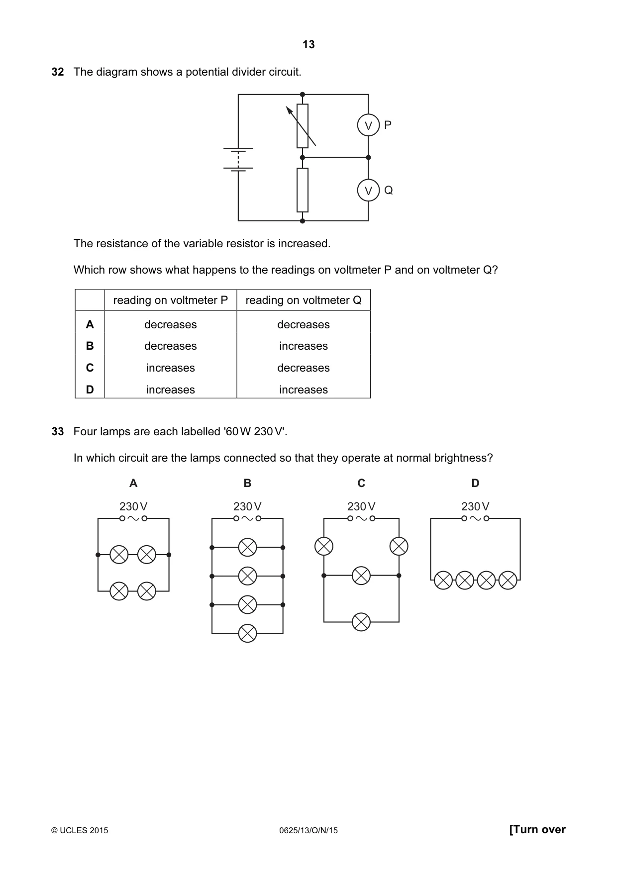 Cambridge IGCSE Physics 0625 2015 Oct/Nov Paper 1 · Variant 3 question paper, page 13 of 16