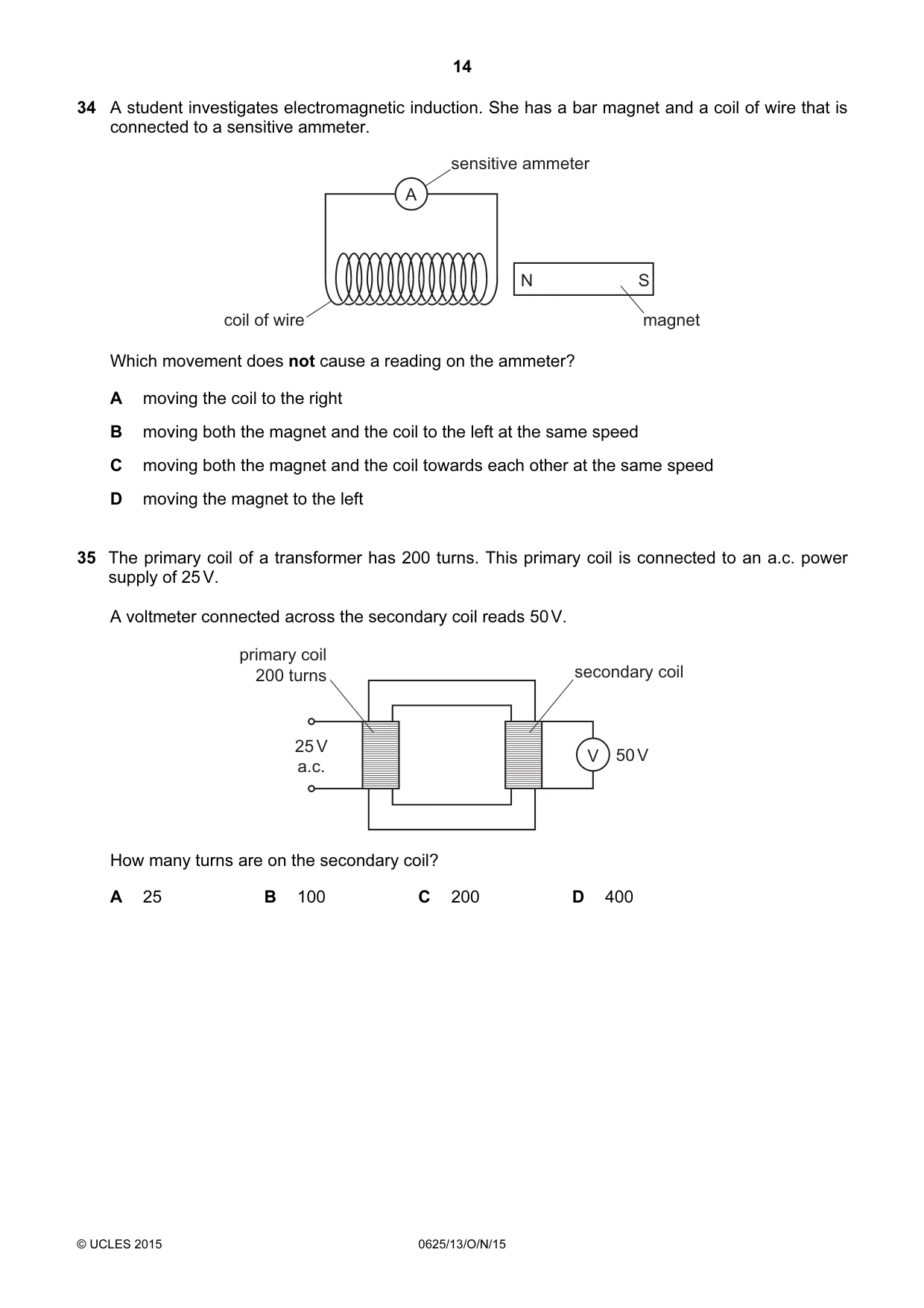 Cambridge IGCSE Physics 0625 2015 Oct/Nov Paper 1 · Variant 3 question paper, page 14 of 16