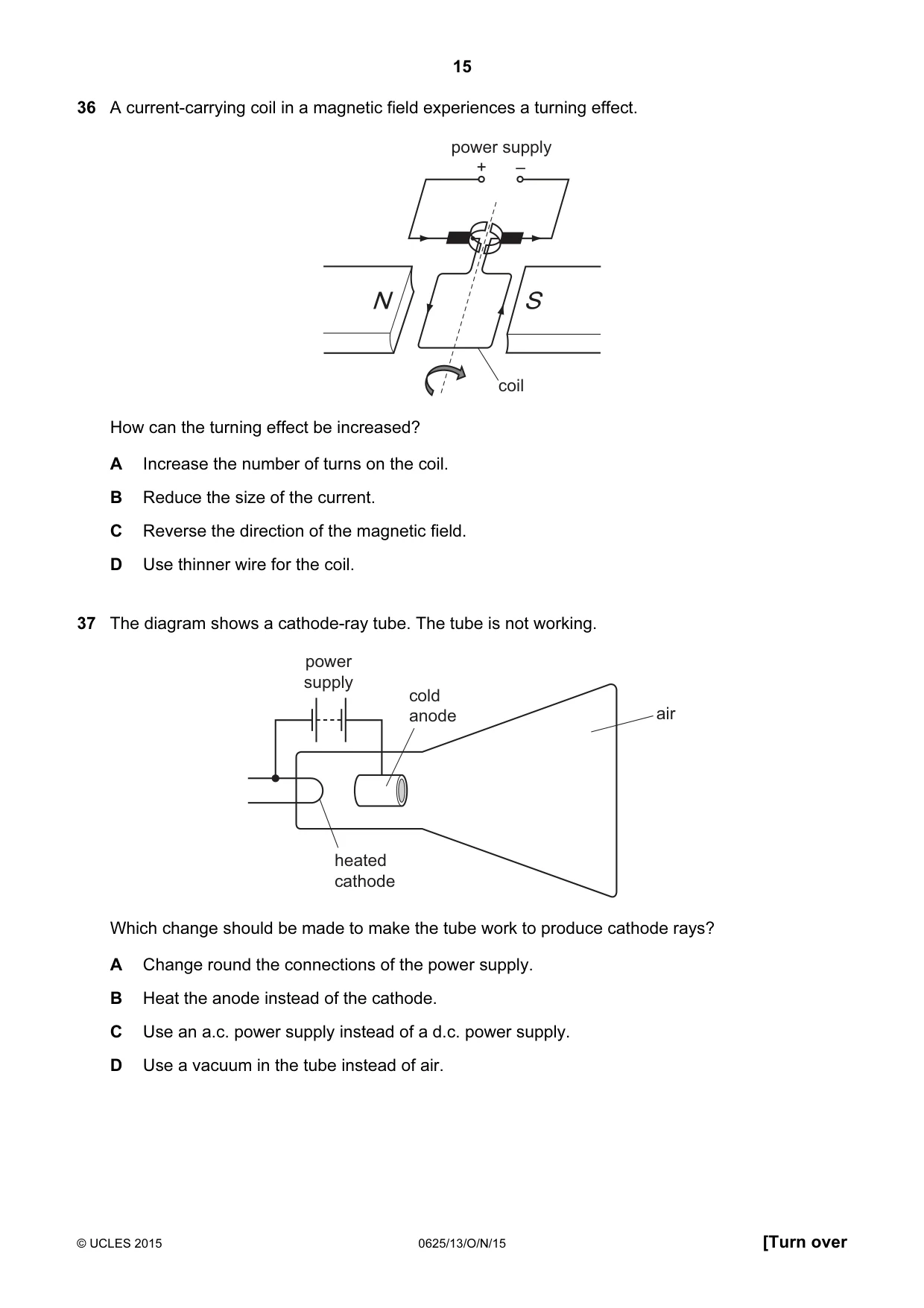 Cambridge IGCSE Physics 0625 2015 Oct/Nov Paper 1 · Variant 3 question paper, page 15 of 16