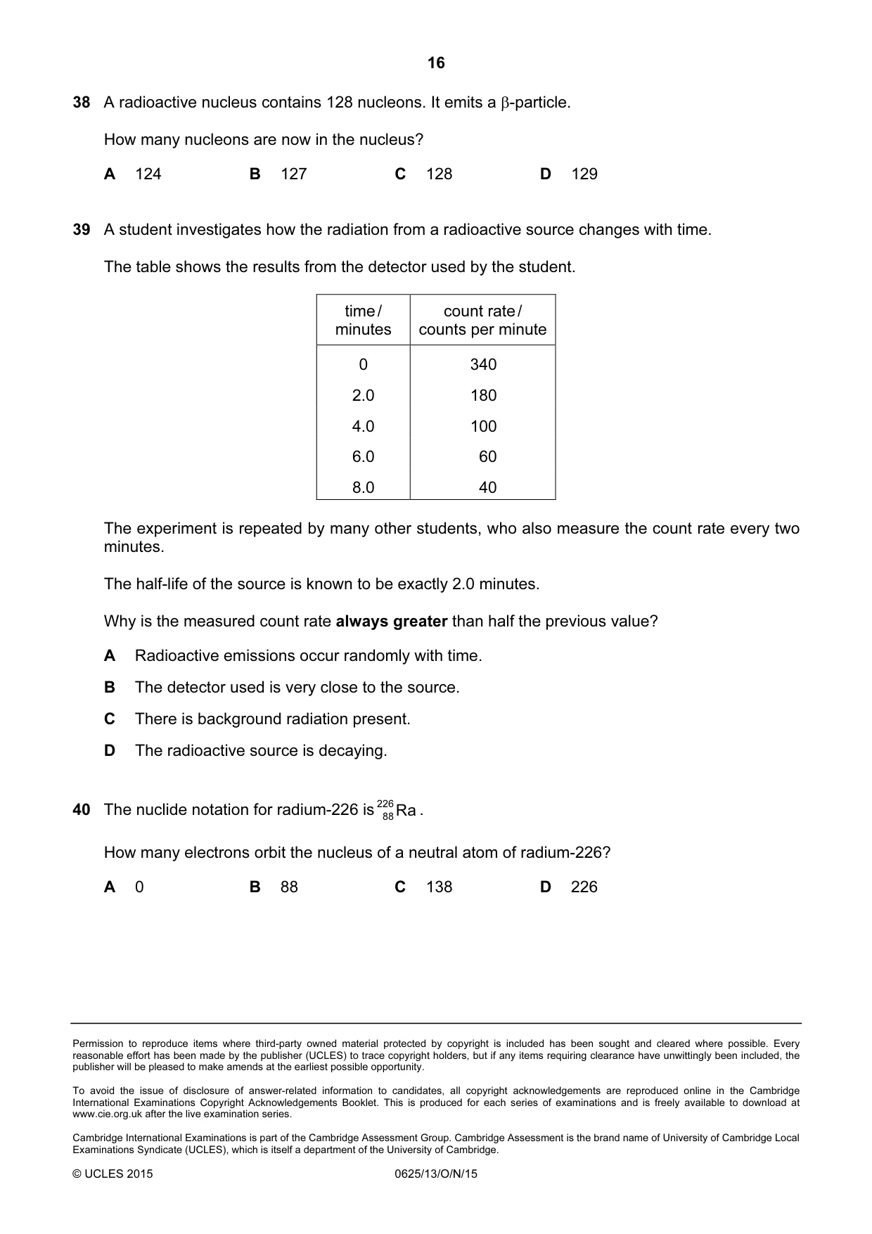 Cambridge IGCSE Physics 0625 2015 Oct/Nov Paper 1 · Variant 3 question paper, page 16 of 16