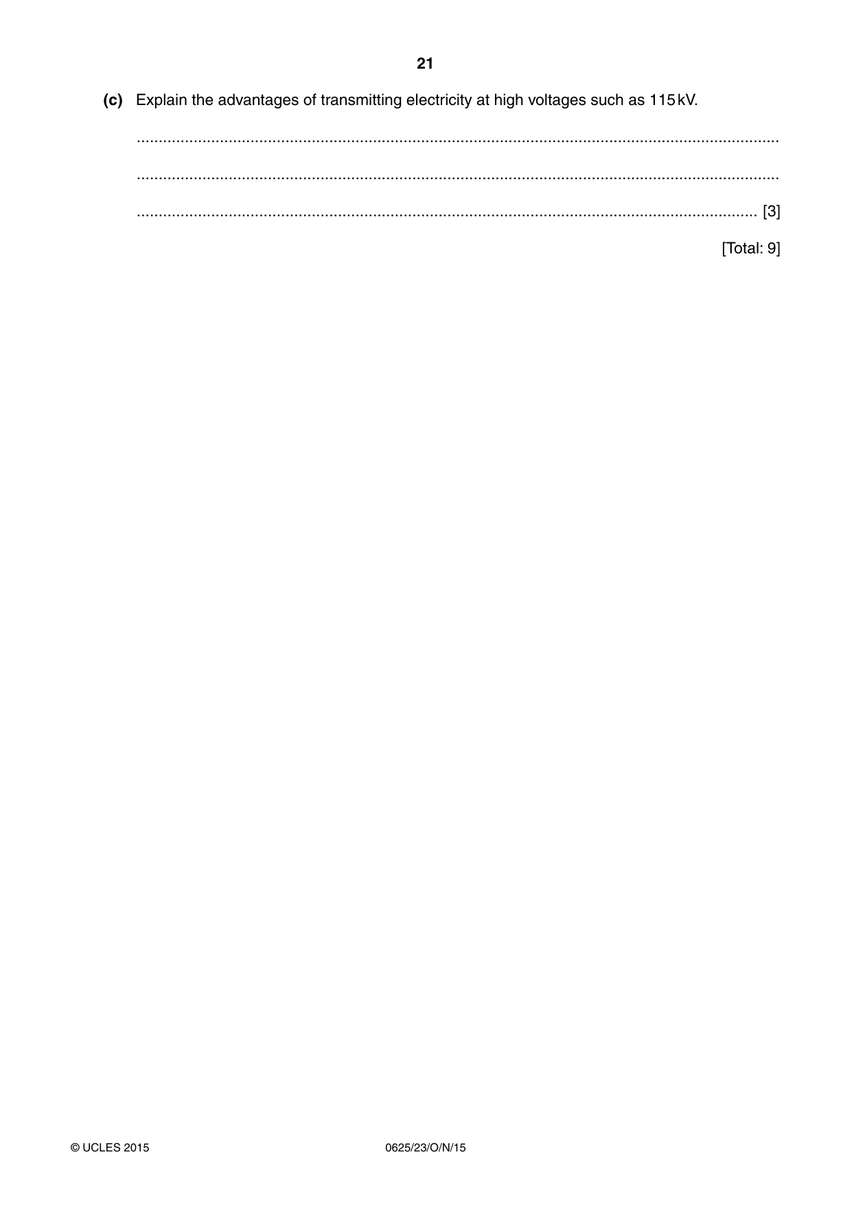 Cambridge IGCSE Physics 0625 2015 Oct/Nov Paper 2 · Variant 3 question paper, page 21 of 24