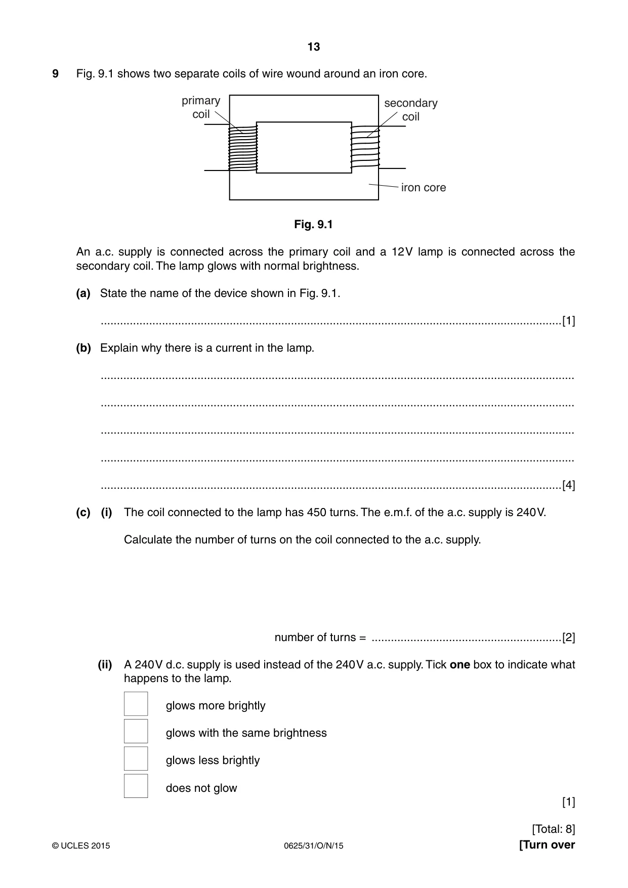 Cambridge IGCSE Physics 0625 2015 Oct/Nov Paper 3 · Variant 1 question paper, page 13 of 16