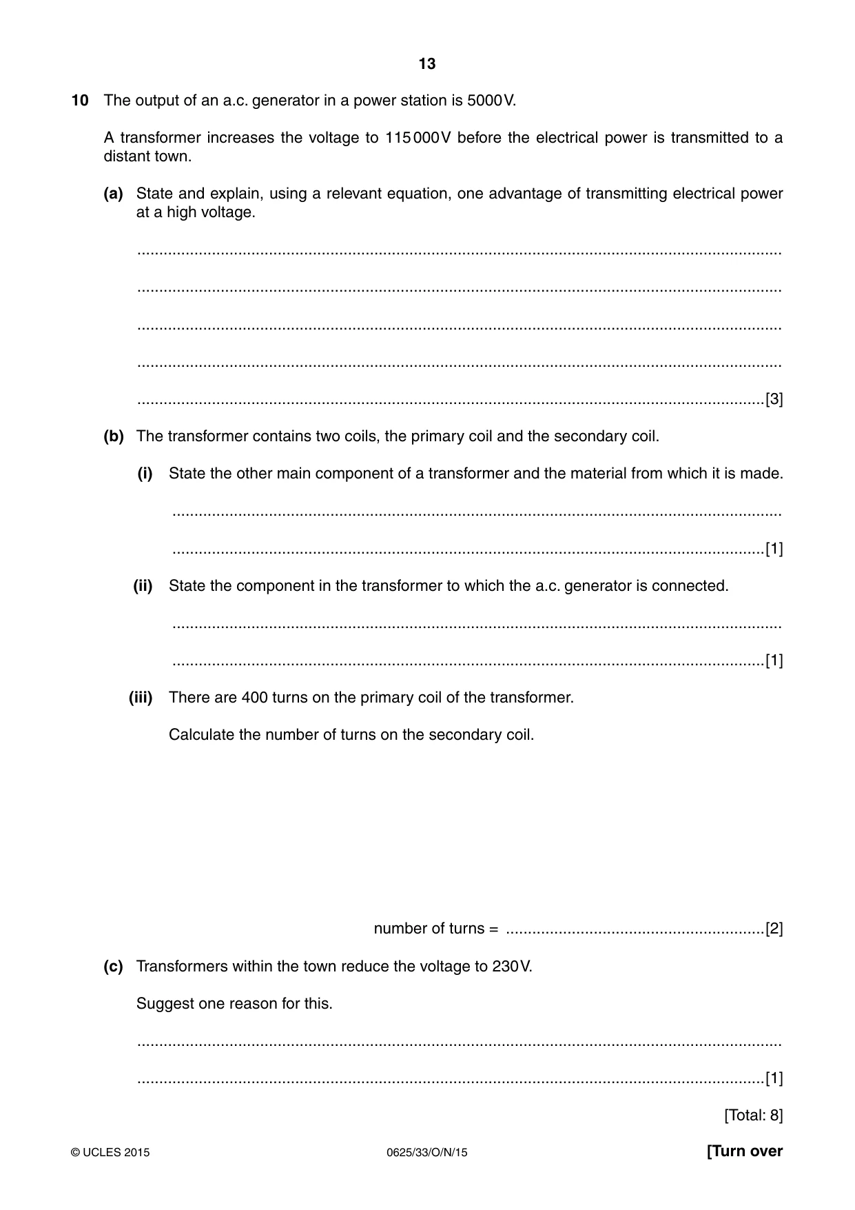 Cambridge IGCSE Physics 0625 2015 Oct/Nov Paper 3 · Variant 3 question paper, page 13 of 16