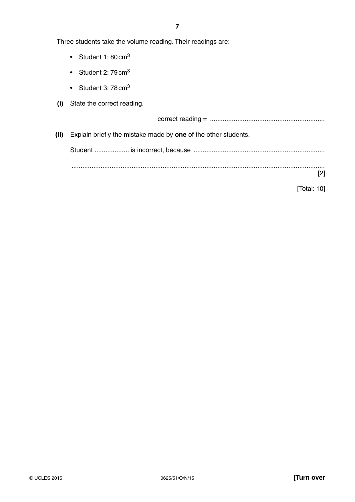 Cambridge IGCSE Physics 0625 2015 Oct/Nov Paper 5 · Variant 1 question paper, page 7 of 12