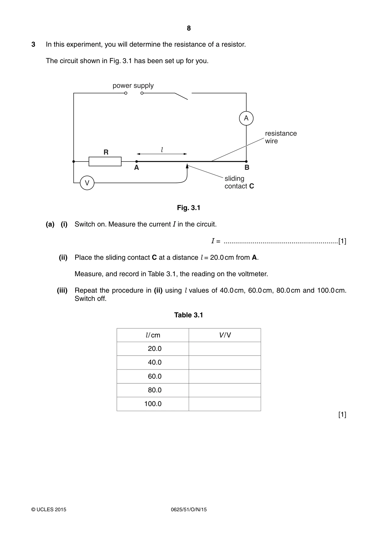 Cambridge IGCSE Physics 0625 2015 Oct/Nov Paper 5 · Variant 1 question paper, page 8 of 12