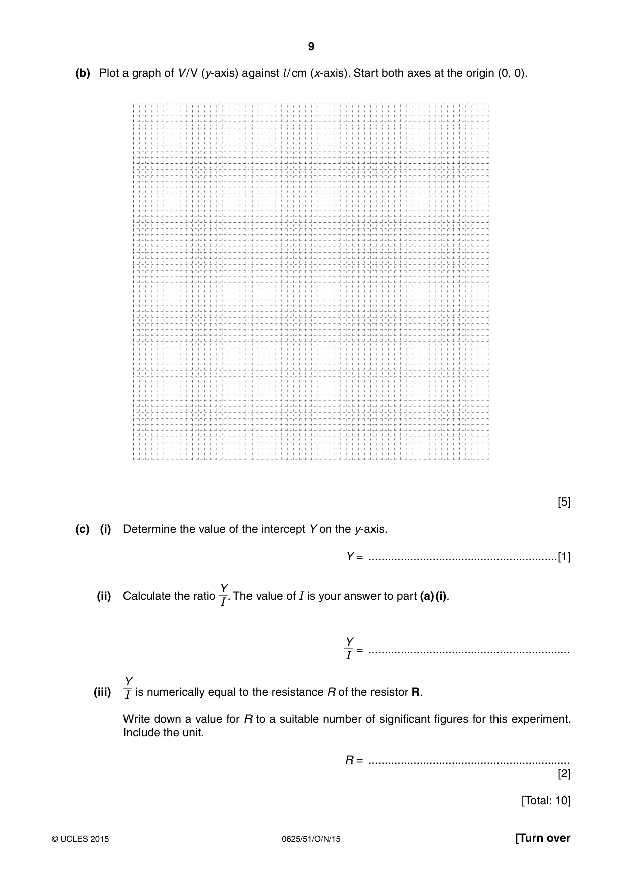 Cambridge IGCSE Physics 0625 2015 Oct/Nov Paper 5 · Variant 1 question paper, page 9 of 12