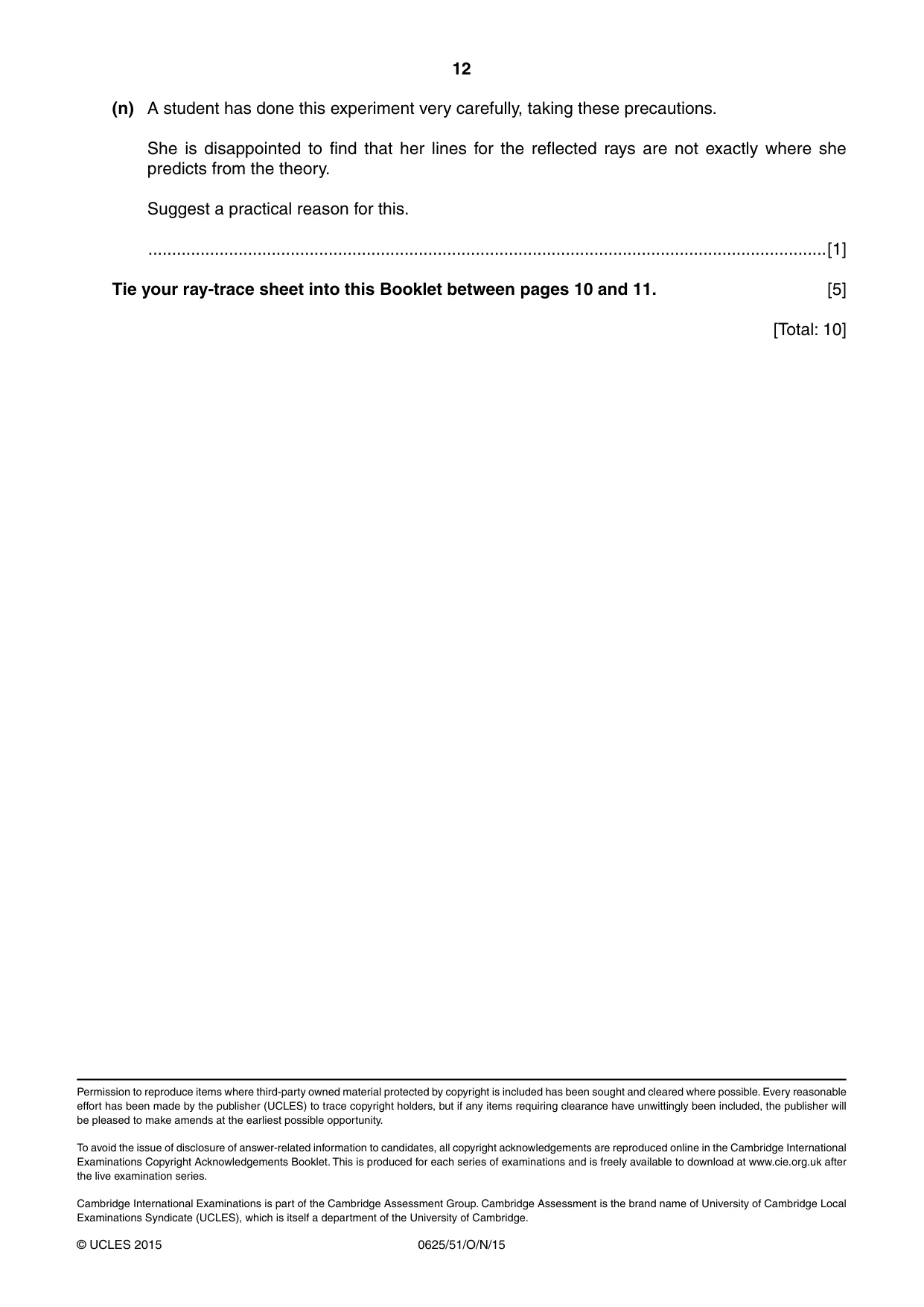 Cambridge IGCSE Physics 0625 2015 Oct/Nov Paper 5 · Variant 1 question paper, page 12 of 12