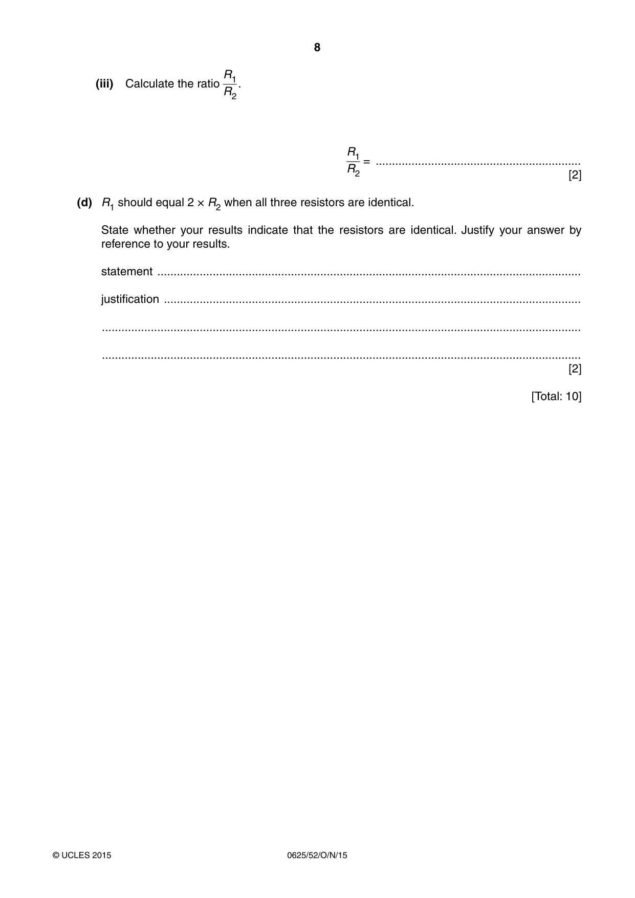 Cambridge IGCSE Physics 0625 2015 Oct/Nov Paper 5 · Variant 2 question paper, page 8 of 12