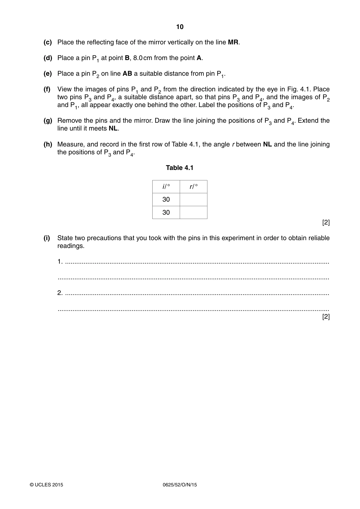 Cambridge IGCSE Physics 0625 2015 Oct/Nov Paper 5 · Variant 2 question paper, page 10 of 12