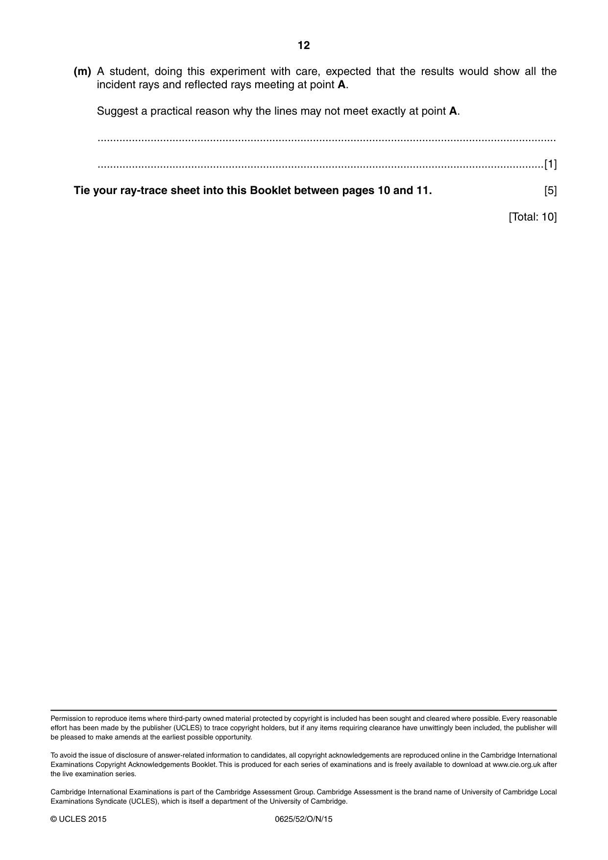 Cambridge IGCSE Physics 0625 2015 Oct/Nov Paper 5 · Variant 2 question paper, page 12 of 12