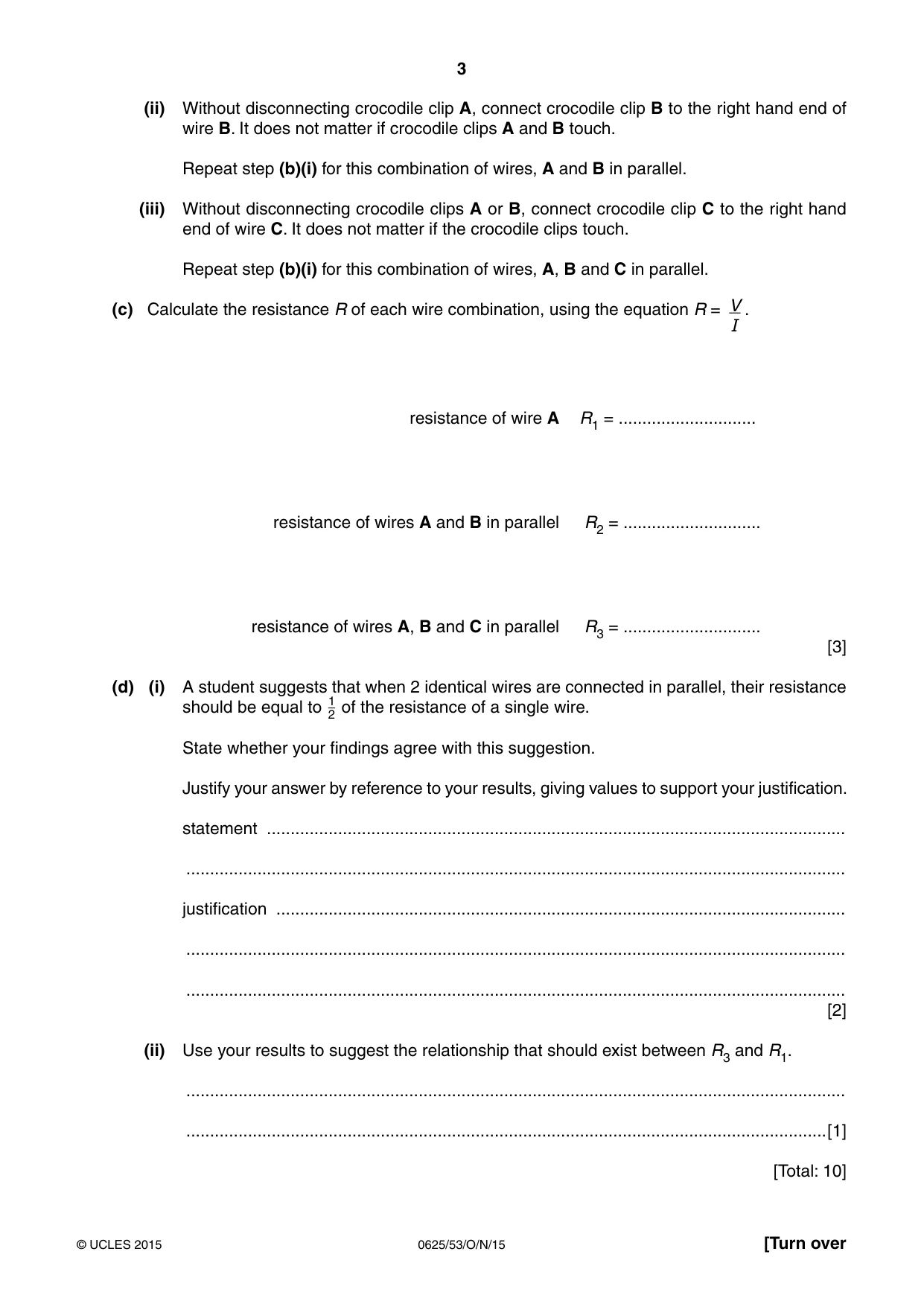 Cambridge IGCSE Physics 0625 2015 Oct/Nov Paper 5 · Variant 3 question paper, page 3 of 12