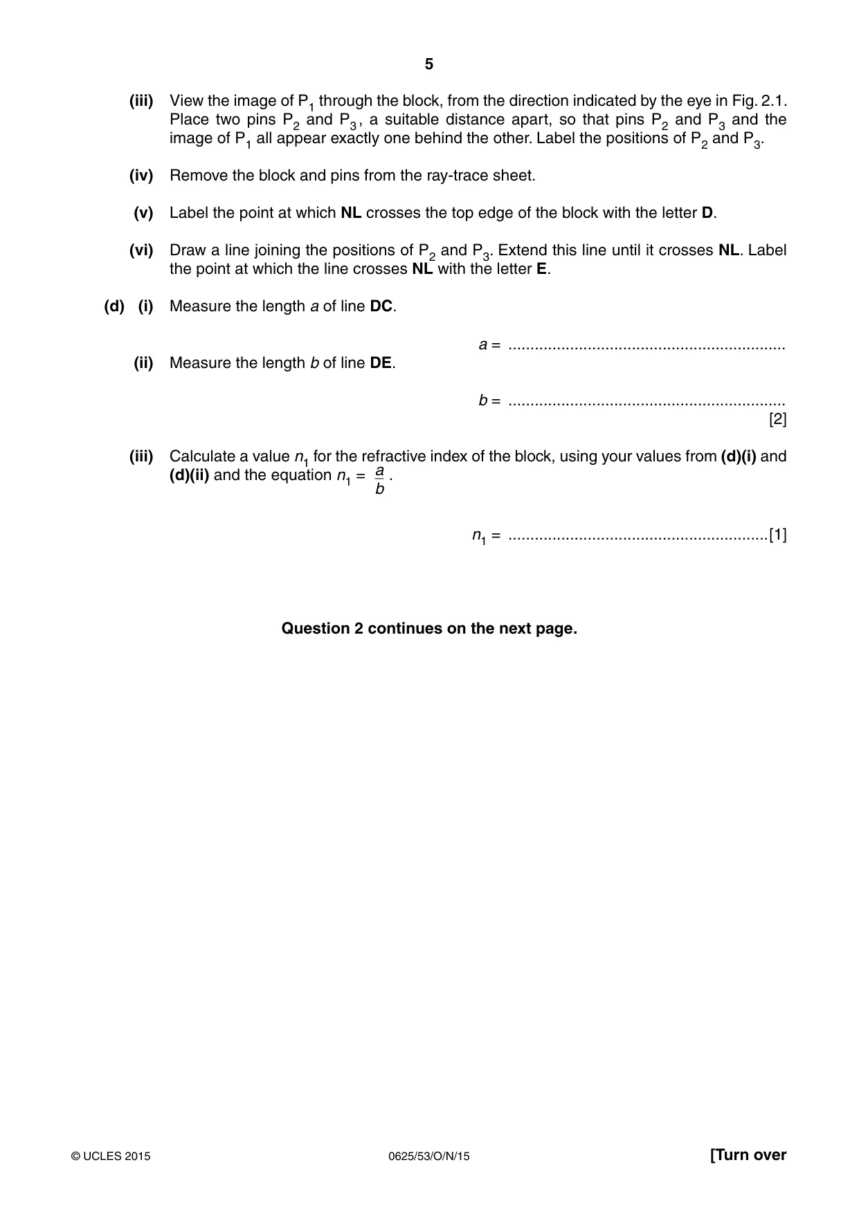 Cambridge IGCSE Physics 0625 2015 Oct/Nov Paper 5 · Variant 3 question paper, page 5 of 12