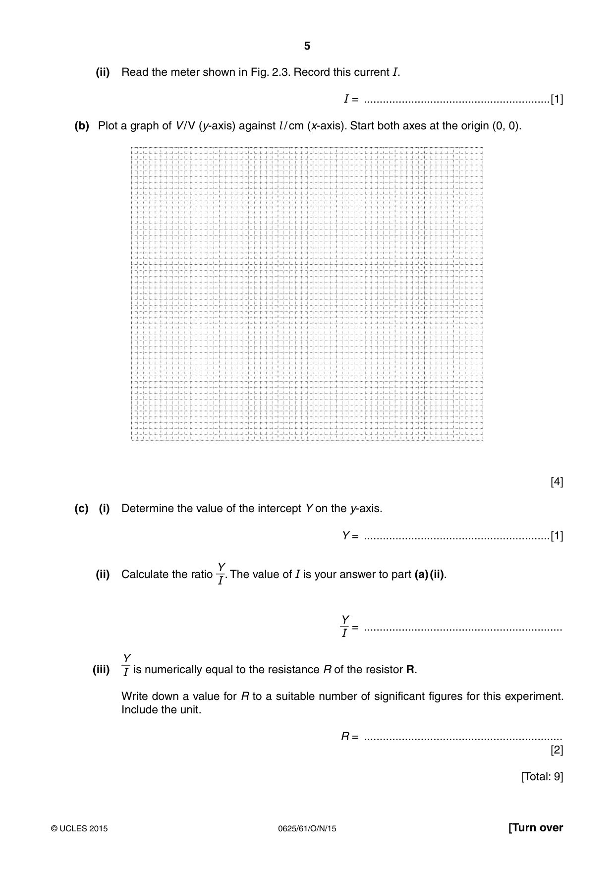 Cambridge IGCSE Physics 0625 2015 Oct/Nov Paper 6 · Variant 1 question paper, page 5 of 12