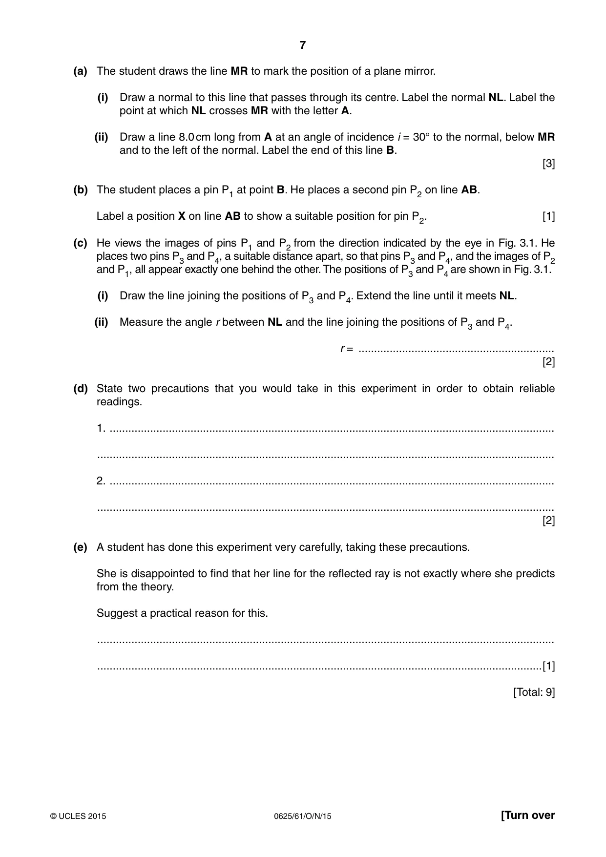 Cambridge IGCSE Physics 0625 2015 Oct/Nov Paper 6 · Variant 1 question paper, page 7 of 12