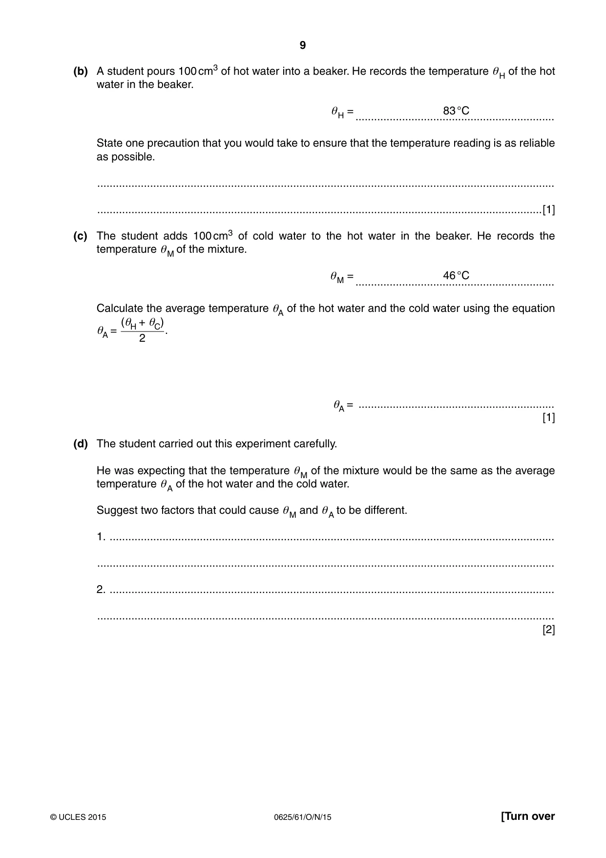 Cambridge IGCSE Physics 0625 2015 Oct/Nov Paper 6 · Variant 1 question paper, page 9 of 12